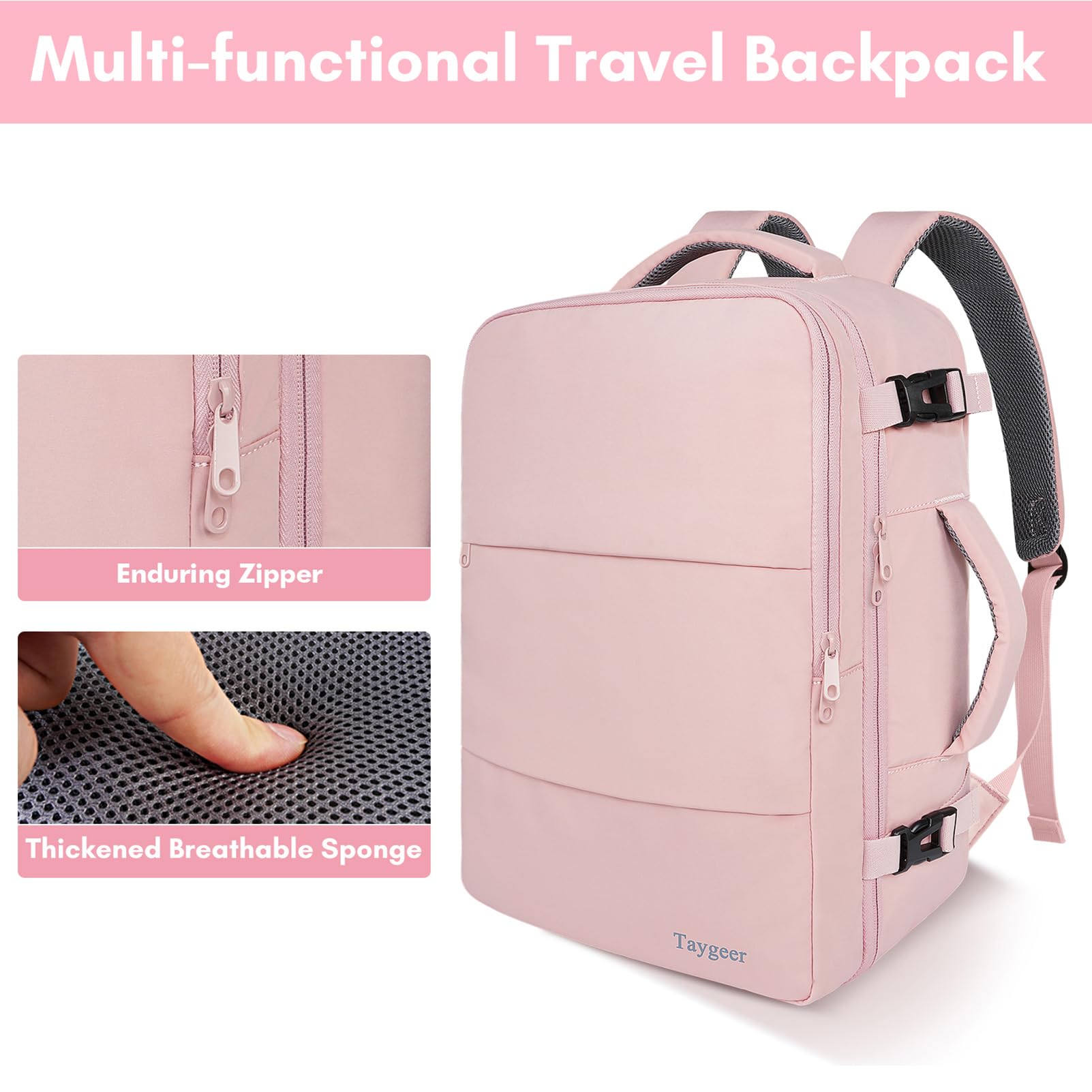 Taygeer Travel Backpack for Women, Carry On Backpack with Shoe Pouch, TSA 15.6inch Laptop Backpack Flight Approved, College Nurse Bag Casual Daypack for Weekender Business Hiking, Pink 🍁 All In One Marketplace Canada