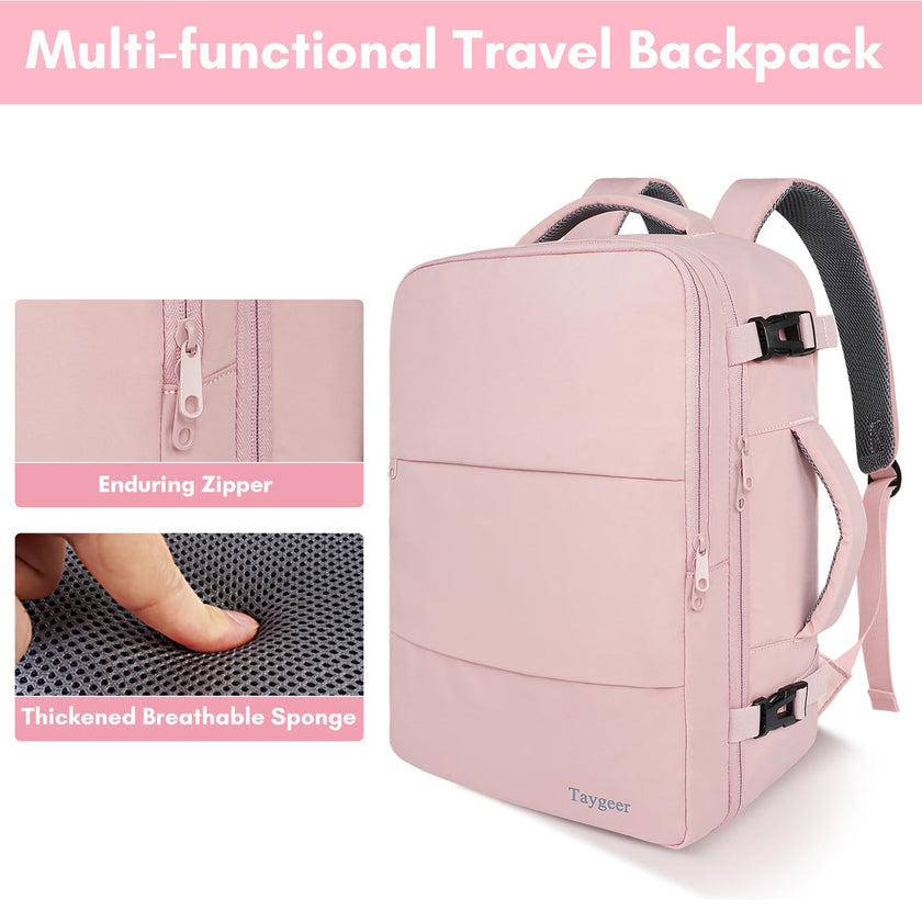 Taygeer Travel Backpack for Women, Carry On Backpack with Shoe Pouch, TSA 15.6inch Laptop Backpack Flight Approved, College Nurse Bag Casual Daypack for Weekender Business Hiking, Pink 🍁 All In One Marketplace Canada