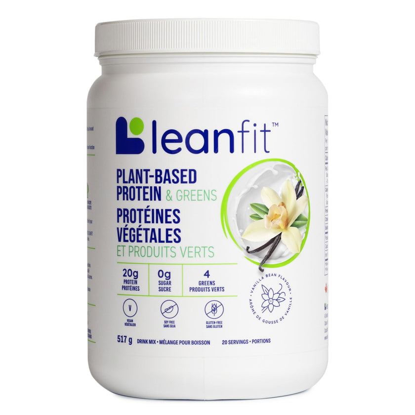LEANFIT PLANT-BASED PROTEIN & GREENS Natural Vanilla – 20g Plant Protein + 4 Leafy Greens Per Serving – Vegan, Gluten-Free, Soy-Free, No Sugar - 20 Servings, 517g Tub 🍁 All In One Marketplace Canada
