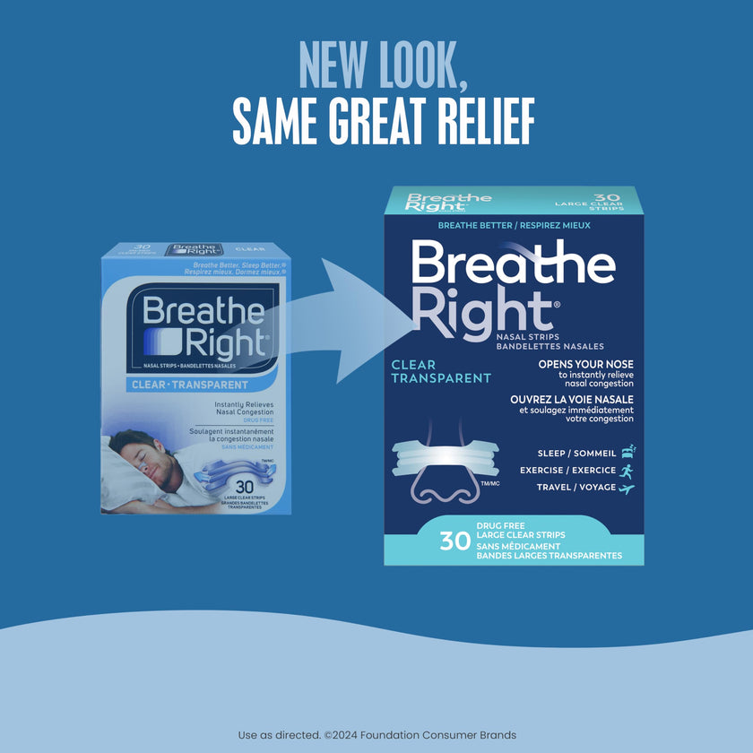 Breathe Right Nasal Strips, Original Large, Clear, Sensitive Skin, Drug-Free Snoring Solution & Nasal Congestion Relief Caused by Colds & Allergies, Nightly Sleep, 30 Count 🍁 All In One Marketplace Canada