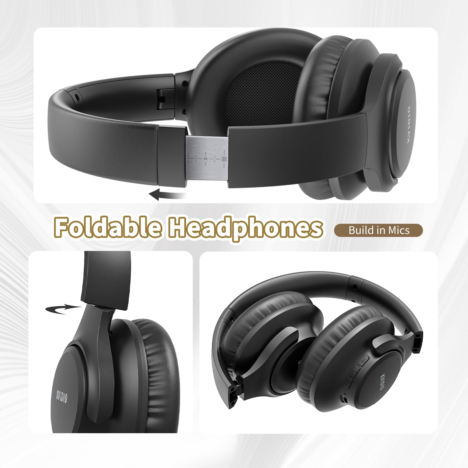 KVIDIO Bluetooth Headphones Over Ear, 65 Hours Wireless Headphones with Microphone, Foldable Lightweight HiFi Stereo Headset with Deep Bass Headphones for Travel Work Laptop PC Cellphone 🍁 All In One Marketplace Canada