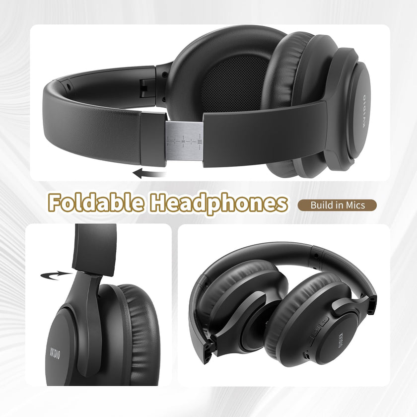 KVIDIO Bluetooth Headphones Over Ear, 65 Hours Wireless Headphones with Microphone, Foldable Lightweight HiFi Stereo Headset with Deep Bass Headphones for Travel Work Laptop PC Cellphone 🍁 All In One Marketplace Canada