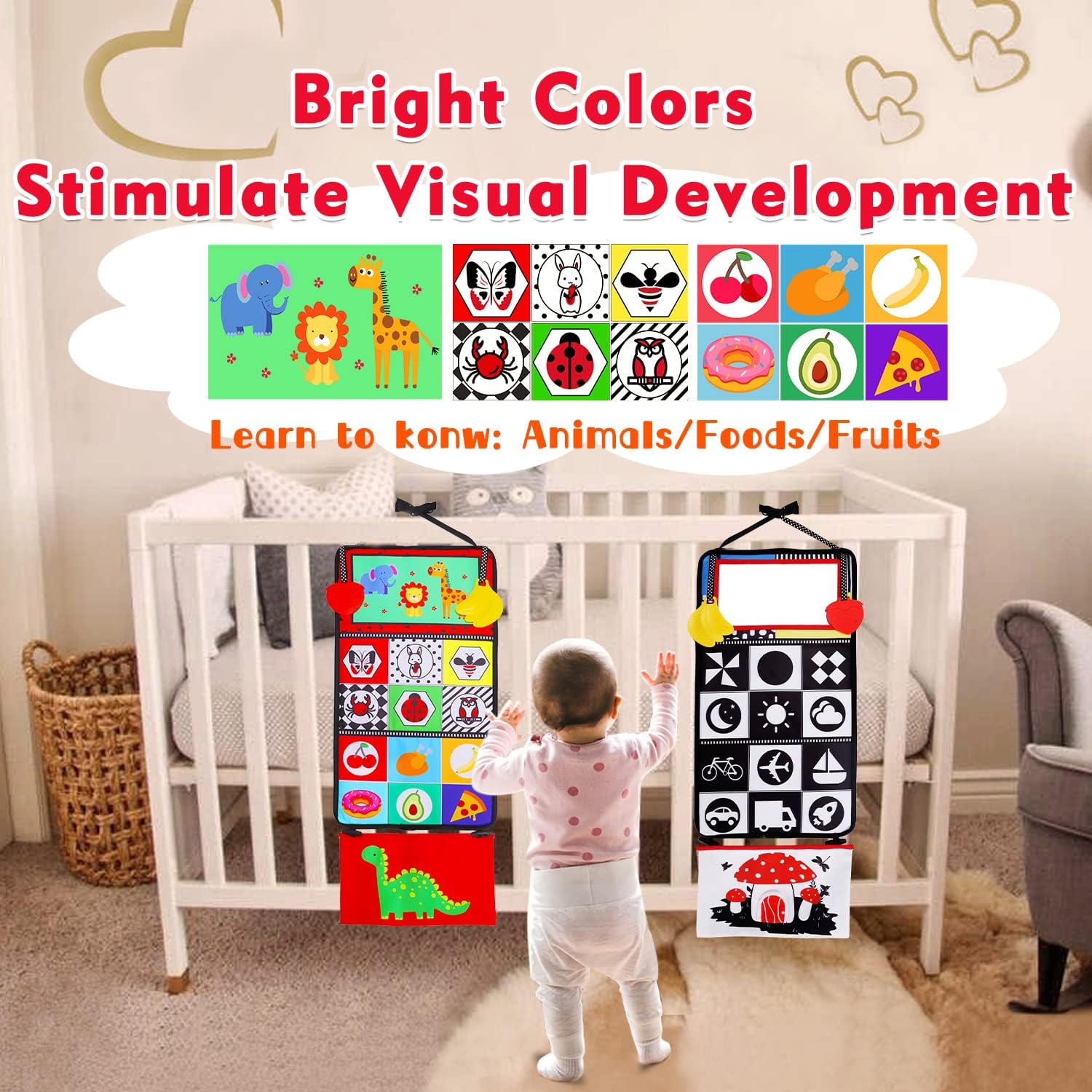 Tummy Time Baby Mirror Toy, Black and White High Contrast Baby Newborn Toys 3 6 12 Months, Montessori Crinkle Cloth Book Sensory Activity Development Gift for 0-6 Months Infant Boys Girls Easter Gift 🍁 All In One Marketplace Canada