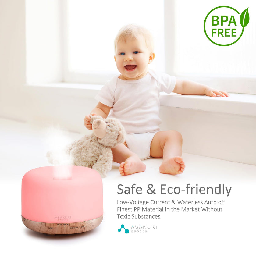 ASAKUKI 500ml Essential Oil Diffuser, 5 in 1 Premium Ultrasonic Aromatherapy Fragrant Oil Vaporizer Humidifier with Remote Control, 3 Timer and Auto-Off Safety Switch, 7 LED Light Colors 🍁 All In One Marketplace Canada