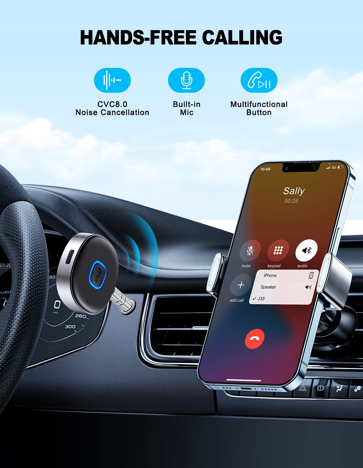 WOCBUY Bluetooth Adapter for Car, 3.5mm AUX Bluetooth Receiver for Music Streaming, Bluetooth 5.0 Wireless Audio Receiver for Car/Home Stereo/Wired Headphones/Speaker, Dual Connection, 12H Playtime 🍁 All In One Marketplace Canada