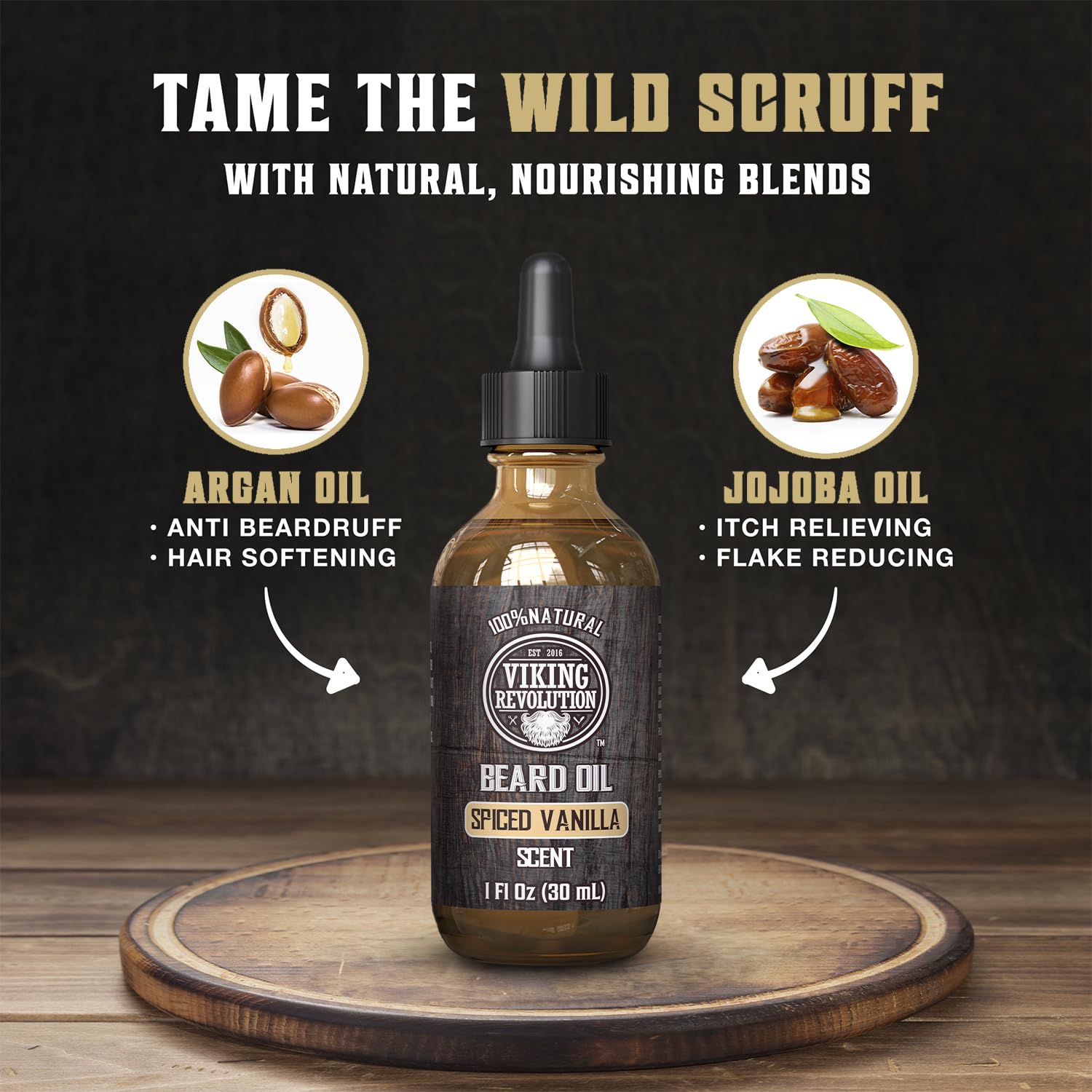 Viking Revolution - Beard Oil - All Natural Beard Oil Men with Argan Oil & Jojoba Oil - Softens, Smooths & Strengthens - Beard Conditioner - Gifts For Men - Spiced Vanilla - 30 ml 🍁 All In One Marketplace Canada