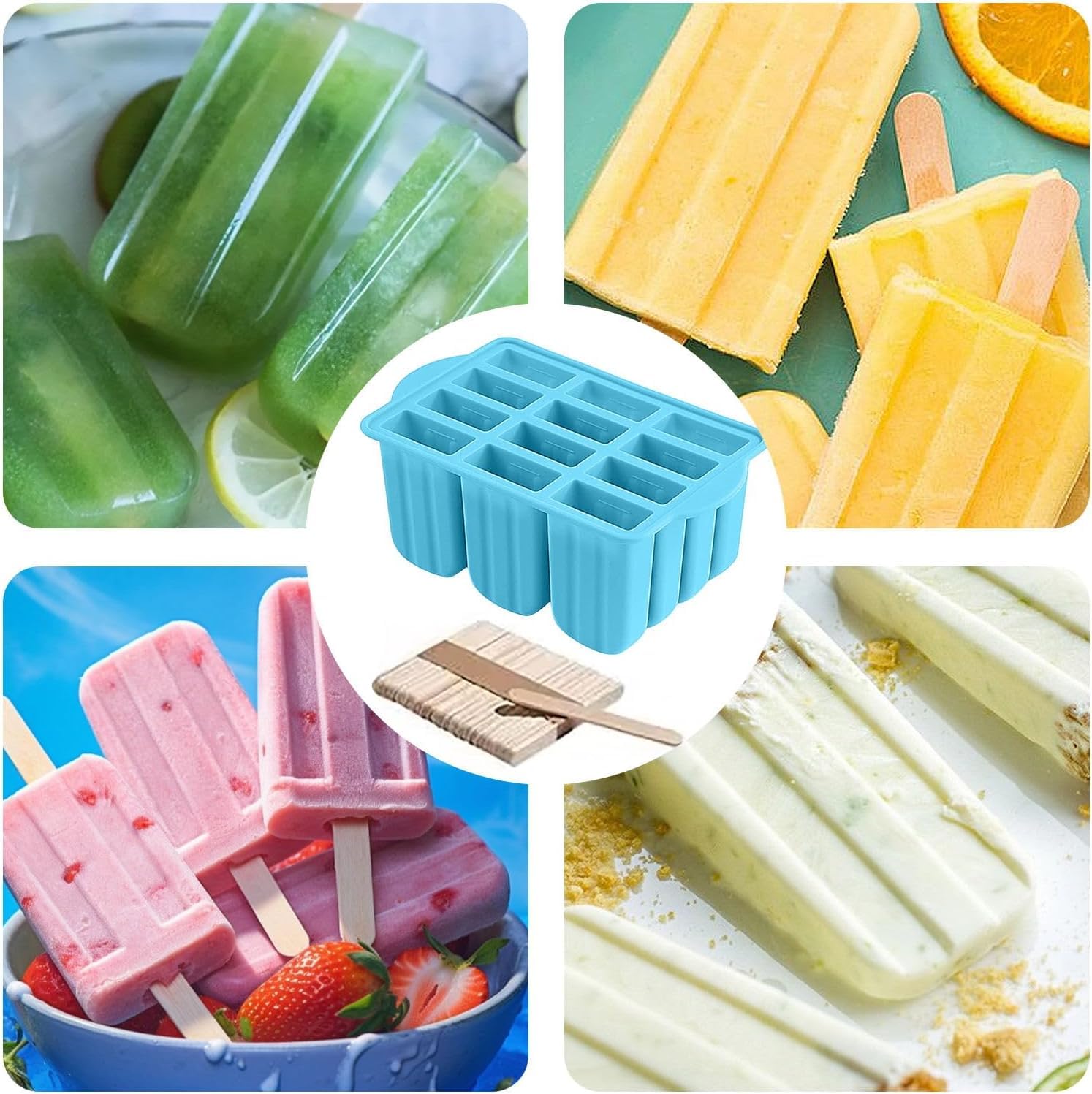 POLCANUR Popsicle Molds Silicone BPA-Free,12 Pieces Popsicle Trays for Freezer,Homemade Ice Cream Popsicle Molds,Large Ice Pop Maker Set,Reusable Ice Lolly Mould with 50PCS Popsicle Sticks 🍁 All In One Marketplace Canada