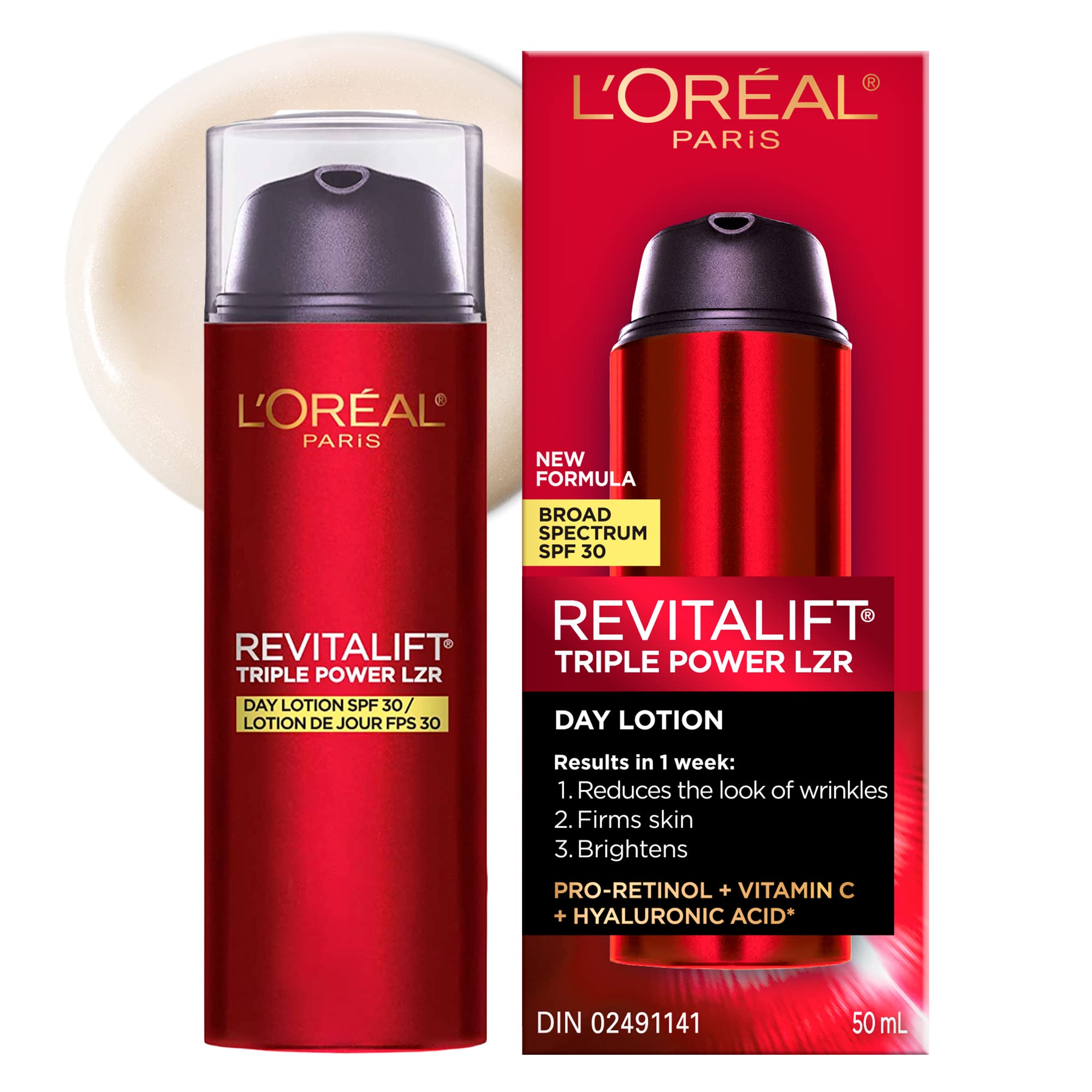 L'Oreal Paris Anti-Aging Day Lotion Spf 30 With Pro-retinol, Vitamin C + Hyaluronic Acid | Revitalift Triple Power Lzr, 50 Milliliters 🍁 All In One Marketplace Canada