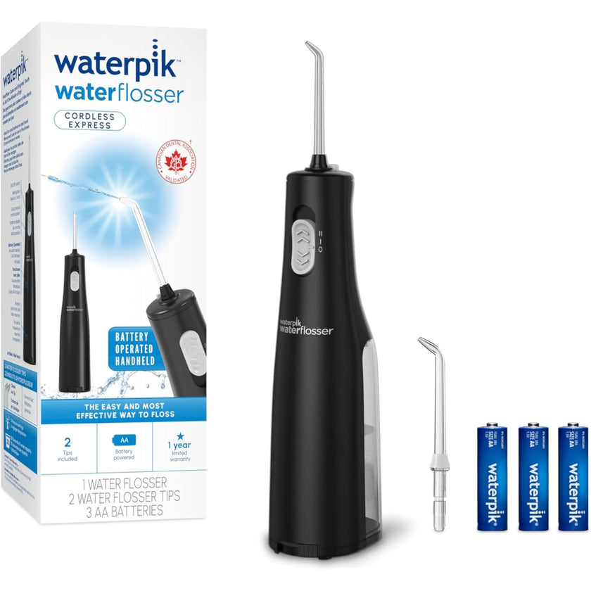 Waterpik Cordless Express Water Flosser, Battery Operated & Portable for Travel & Home, CDA Validated, Waterproof for Shower Use, Black WF-02, Packaging May Vary 🍁 All In One Marketplace Canada