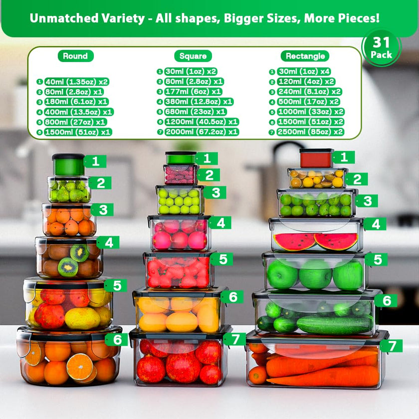 62 Pcs Large Food Storage Containers with Lids Airtight,Total19400ML(31 Containers&31 Lids)- Plastic Food Container for Kitchen Organization 🍁 All In One Marketplace Canada
