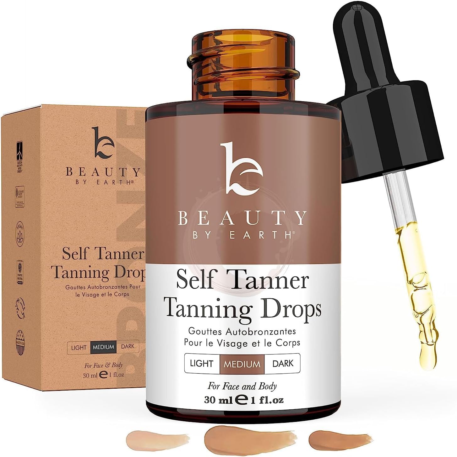 Self Tanning Drops - Natural & Organic Ingredients, Medium Face Tanning Drops to Add to Lotion, Moisturizing Bronzing Tanner for Face & Body, Toxin Free Tanner for Fake Tan 🍁 All In One Marketplace Canada