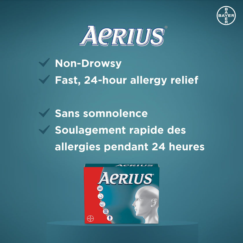 AERIUS Allergy Medicine, Fast Relief, 24-Hour, Non-Drowsy, 15 Symptoms, 70 Tablets 🍁 All In One Marketplace Canada