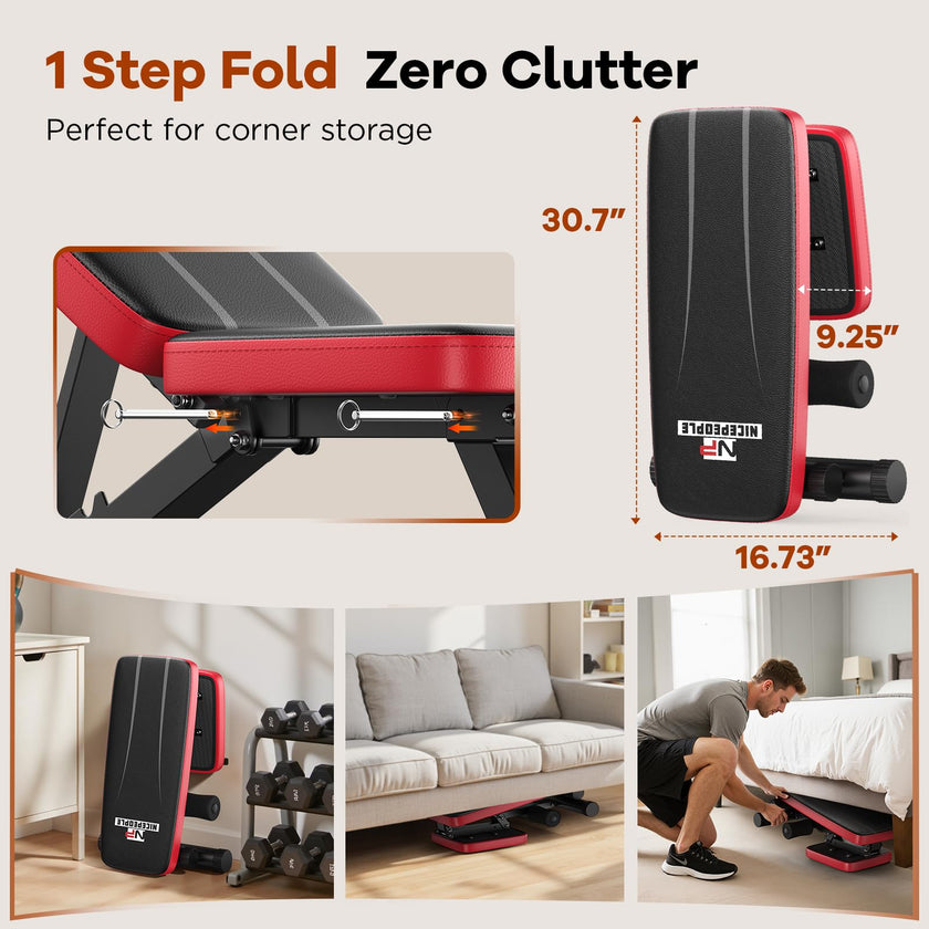 NICEPEOPLE Foldable Basic Weight Bench for Home Gym, Workout Bench with 8 Backrests, 660LBS Weight Capacity Adjustable Bench 🍁 All In One Marketplace Canada