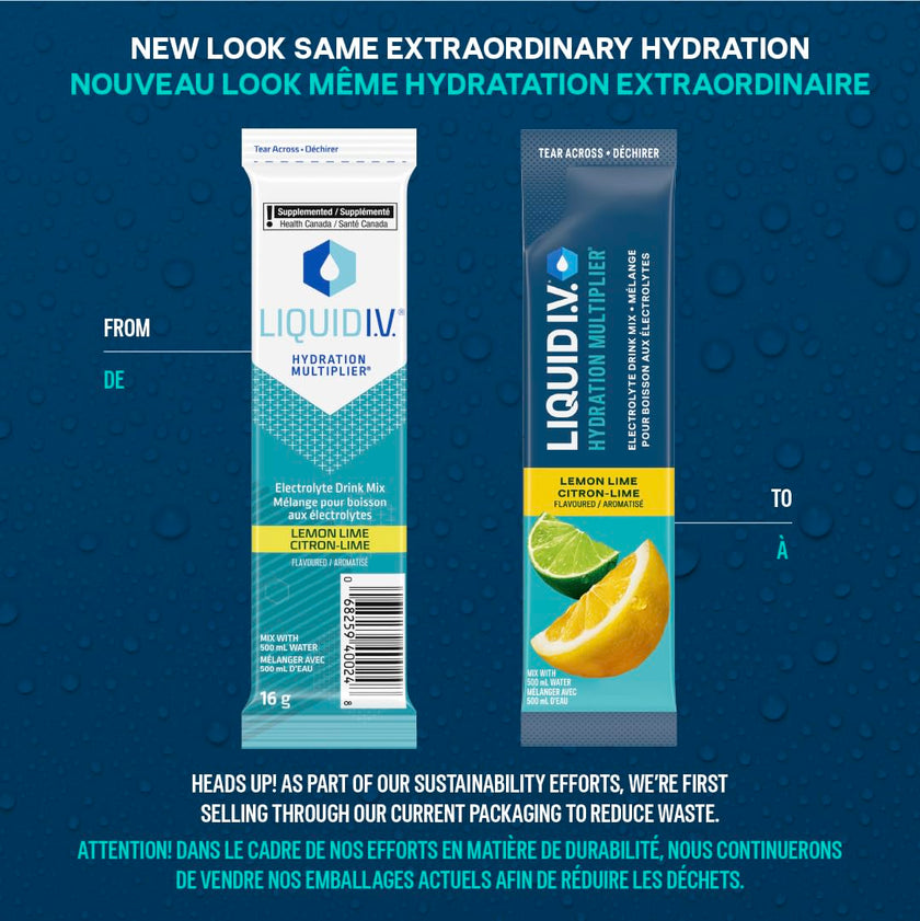 Liquid I.V. Hydration Multiplier Electrolyte Drink Mix - Enhanced Hydration Electrolyte Powder with Vitamins B3, B5, B6, B12 and C -18x On-the-go Sticks for Workout and Travel - Lemon Lime 🍁 All In One Marketplace Canada