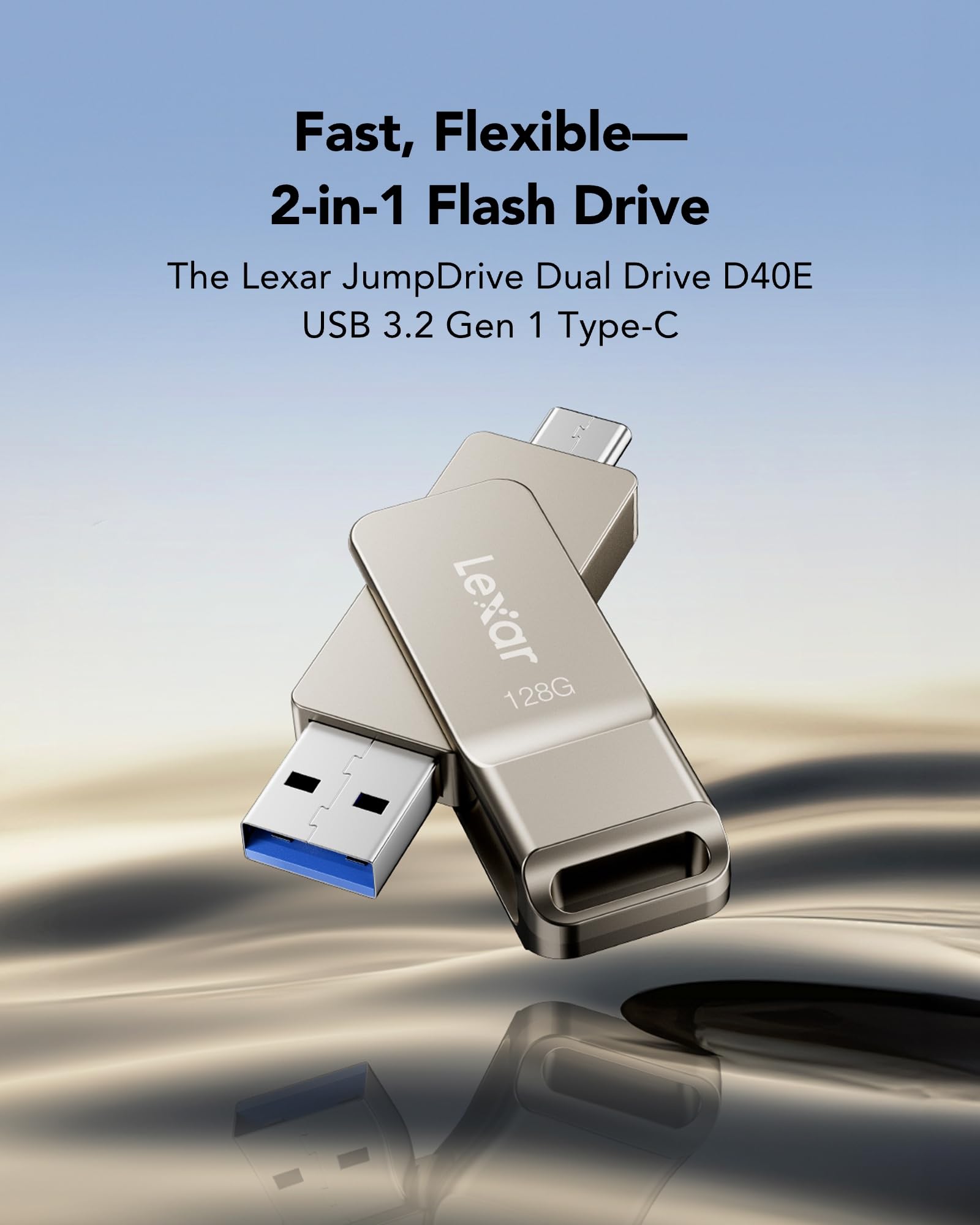 Lexar D40E 128GB Dual USB 3.2 Gen 1 Type-C Jump Drive, USB-C Flash Metal Housing Swivel Design Thumb Drive (Champagne Silver) 🍁 All In One Marketplace Canada