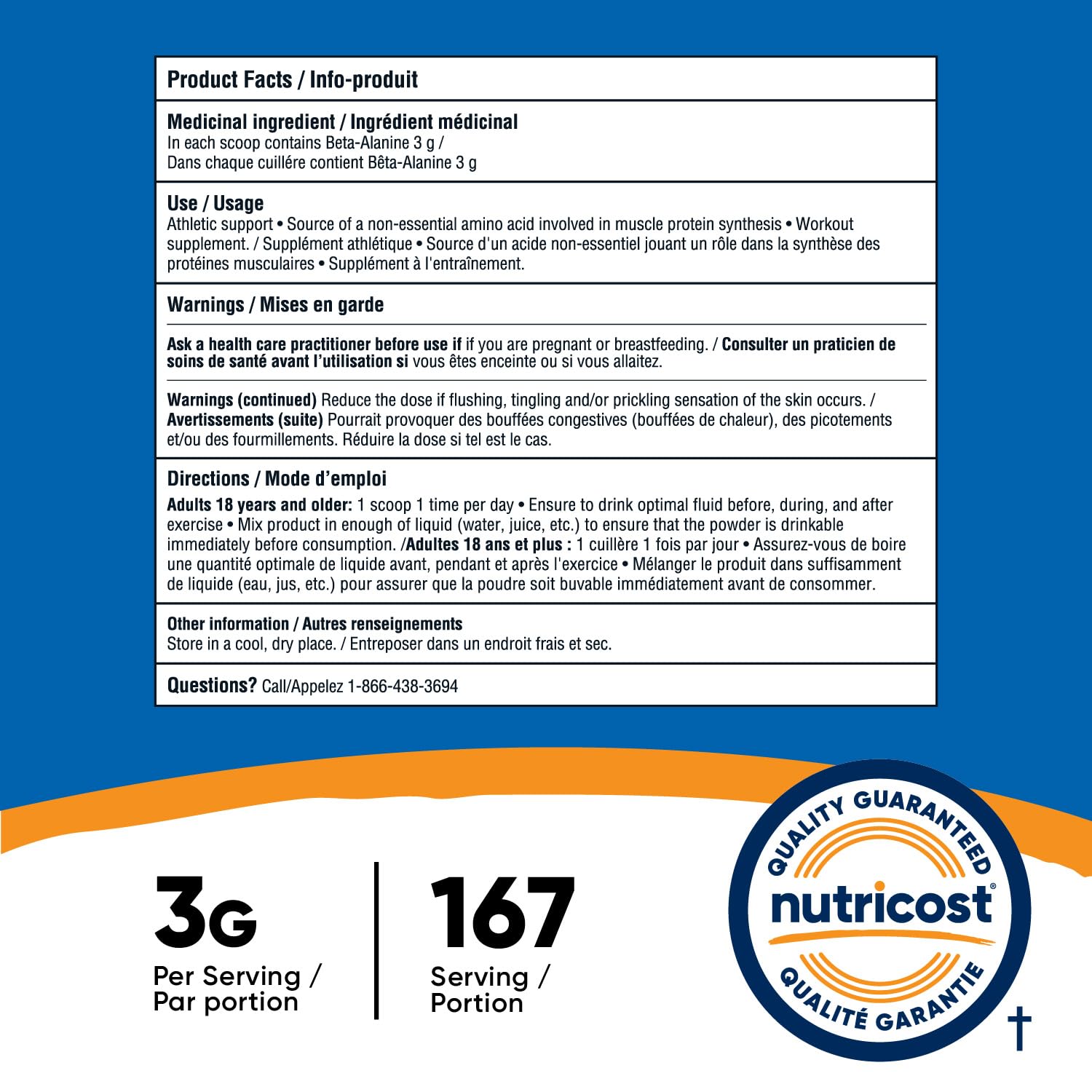 Nutricost Beta Alanine Powder (500 Grams) Unflavored - Pre-Workout Supplement, Non-GMO, Gluten-Free 🍁 All In One Marketplace Canada