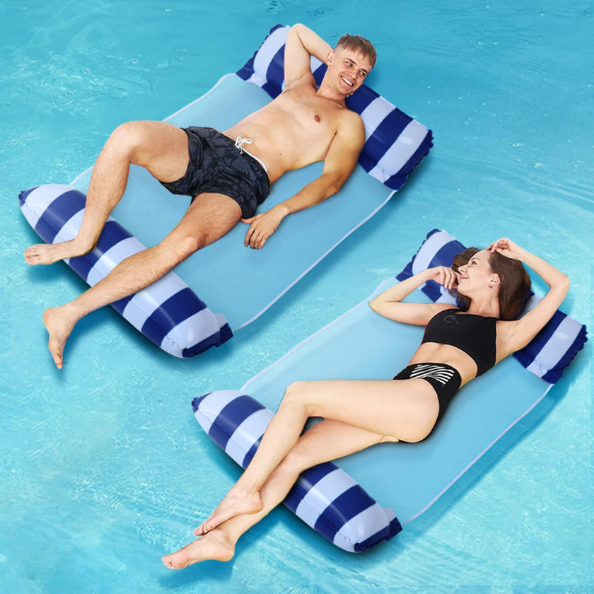 Meegoo Pool Floaties for Adults, 2 Pack Inflatable Water Hammock with Bottom Mesh, Fun Swimming Pool Float Chair, Beach Essentials for Vacation Travel, Heavy Duty Lake Inflatable Lounger Rest 🍁 All In One Marketplace Canada