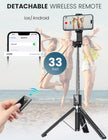 ANXRE Selfie Stick Tripod with Fill Light and Stable Base, Extendable Phone Tripod with Detachable Wireless Remote, 50
