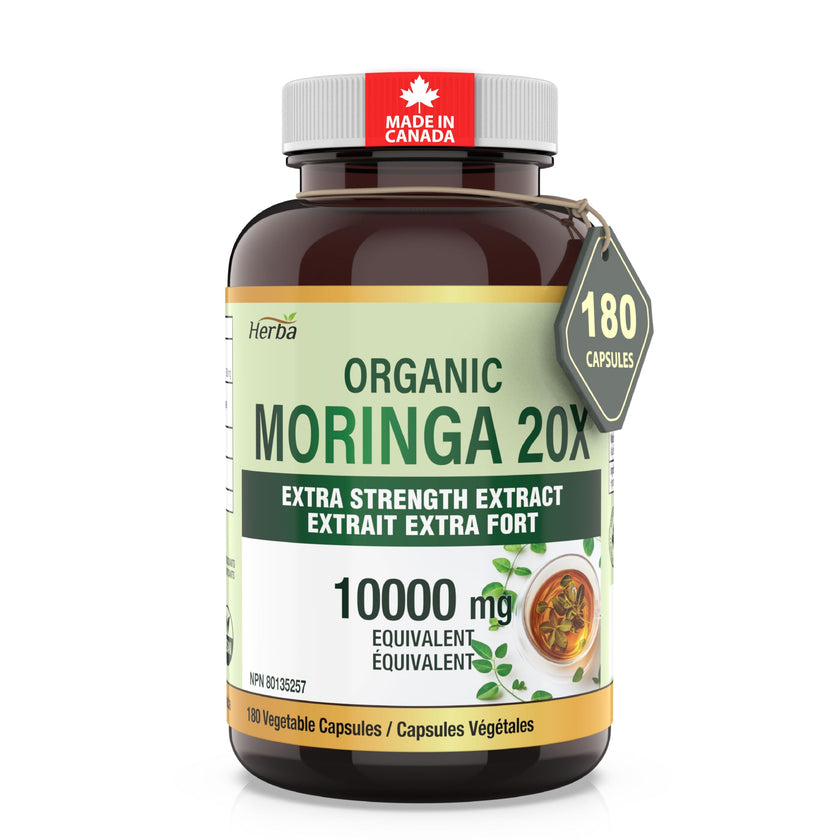 Herba 10,000MG Organic Moringa Capsules – 180 Count | Ultra Potent - 20:1 Extract | Made in Canada | Pure Moringa Capsules using Organic Moringa Powder 🍁 All In One Marketplace Canada