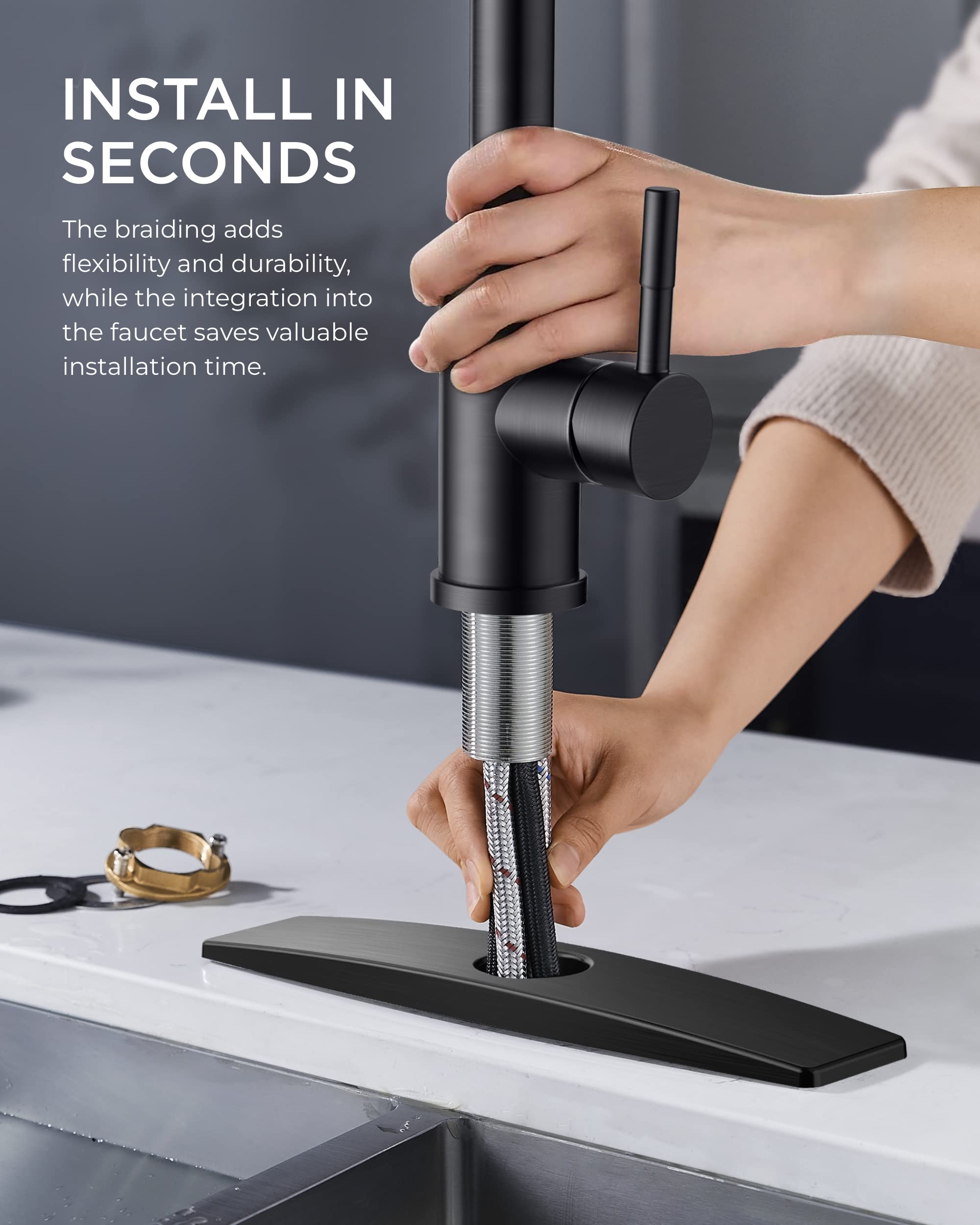 FORIOUS Black Kitchen Faucets with Pull Down Sprayer, Kitchen Sink Faucet with Pull Out Sprayer, Fingerprint Resistant, Single Hole Deck Mount, Single Handle Copper Kitchen Faucet, Matte Black 🍁 All In One Marketplace Canada