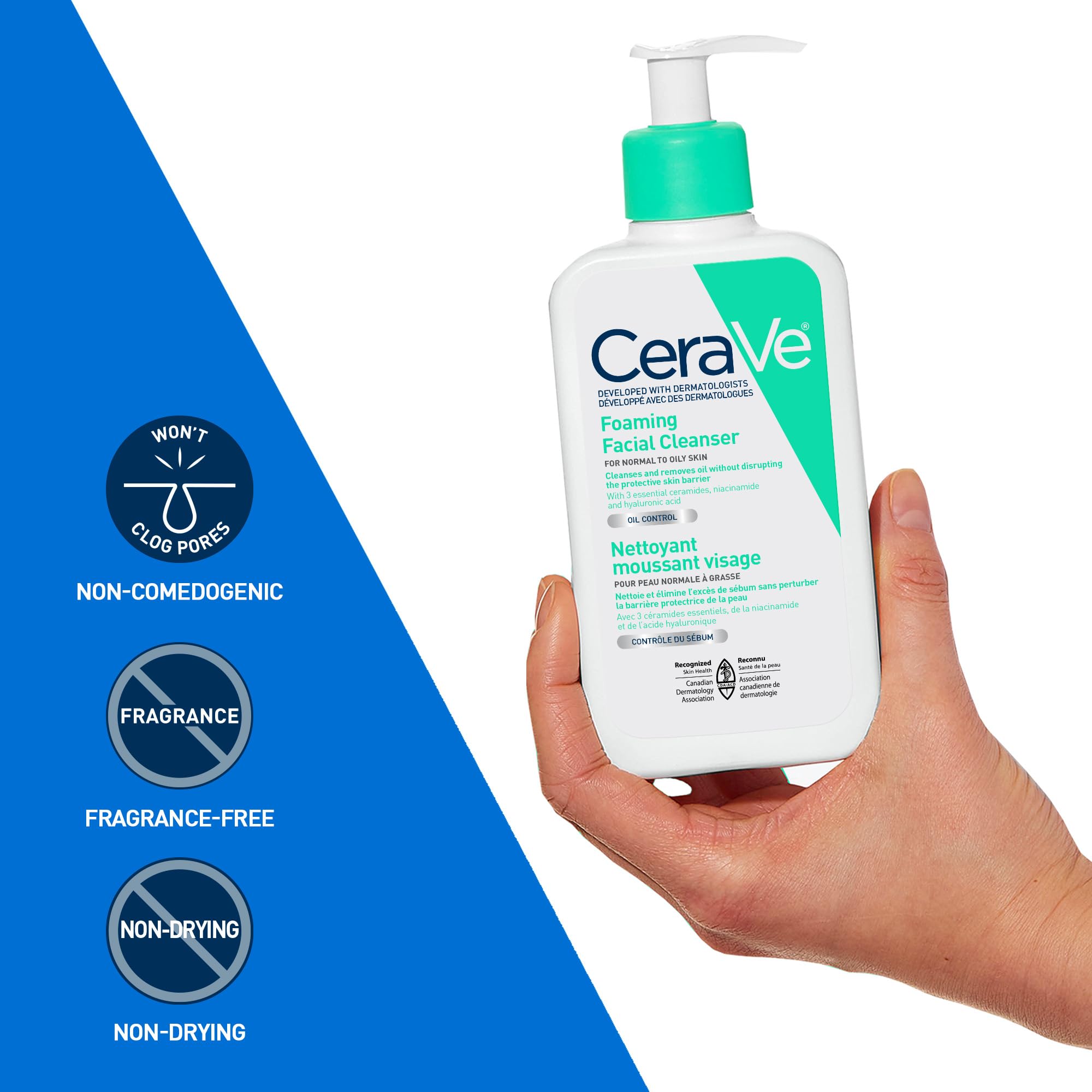 CeraVe Foaming Face Wash, Gentle Face Cleanser for Men & Women with Hyaluronic Acid, Niacinamide, Ceramides. Makeup Remover for oily skin, Fragrance-Free, Non-Comedogenic, Sensitive Skin, 473ML 🍁 All In One Marketplace Canada
