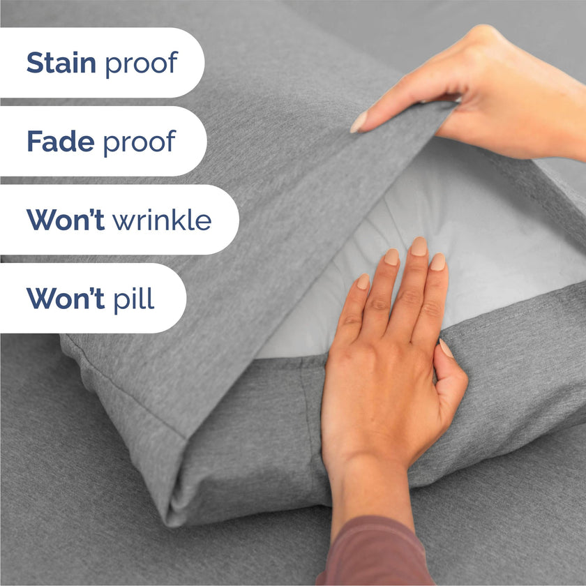 Queen Size 4 Piece Sheet Set - Comfy Breathable & Cooling Sheets - Hotel Luxury Bed Sheets for Women & Men - Deep Pockets, Easy-Fit, Soft & Wrinkle Free Sheets - Heathered Grey Oeko-Tex Bed Sheet Set 🍁 All In One Marketplace Canada