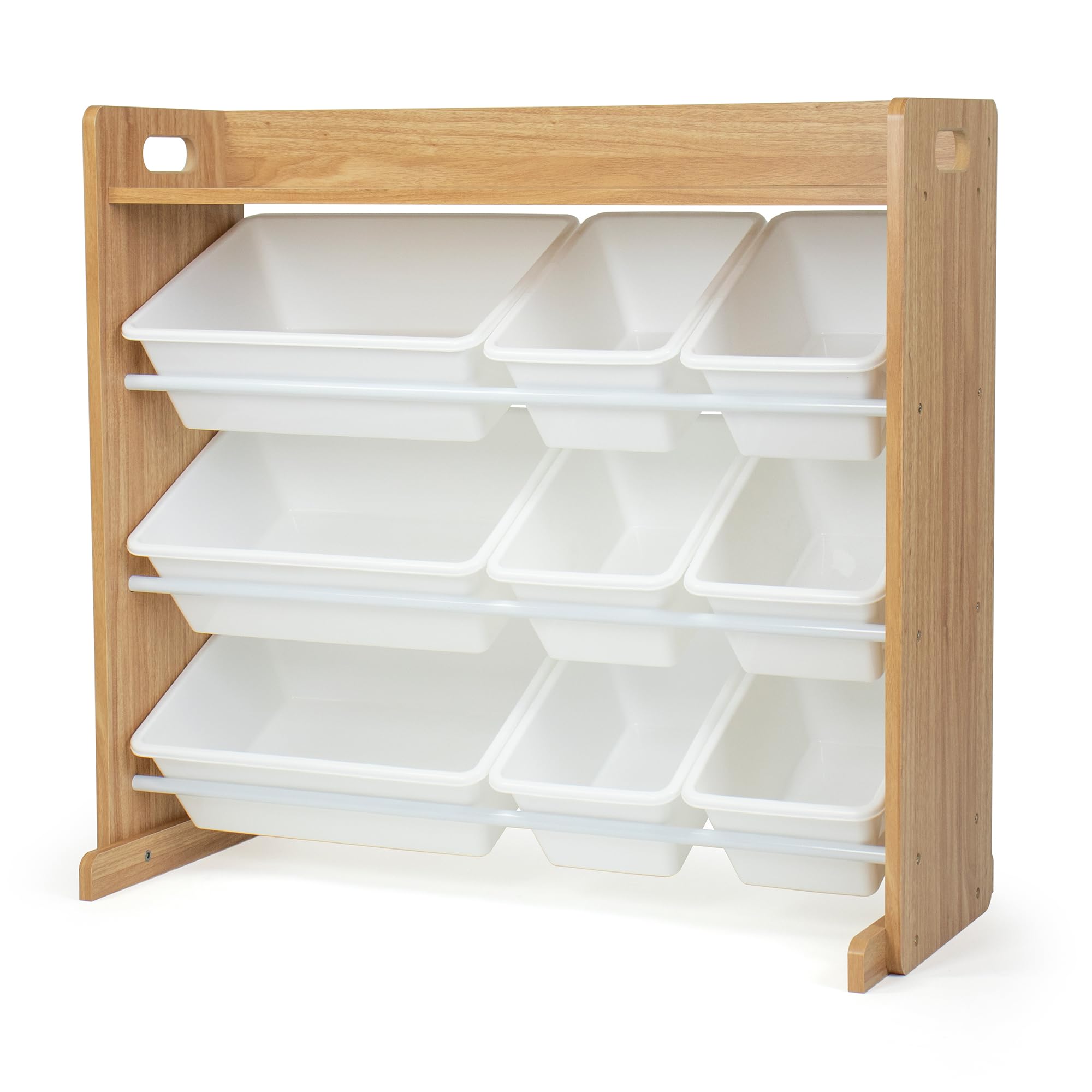 Humble Crew Toy Storage Organizer with Top Shelf and 9 Removable Bins, Natural/White – Toddler Bookshelf with Toy Organizer - Modern Toy Rack Ideal for Kids' Rooms, Playrooms, and Nurseries 🍁 All In One Marketplace Canada