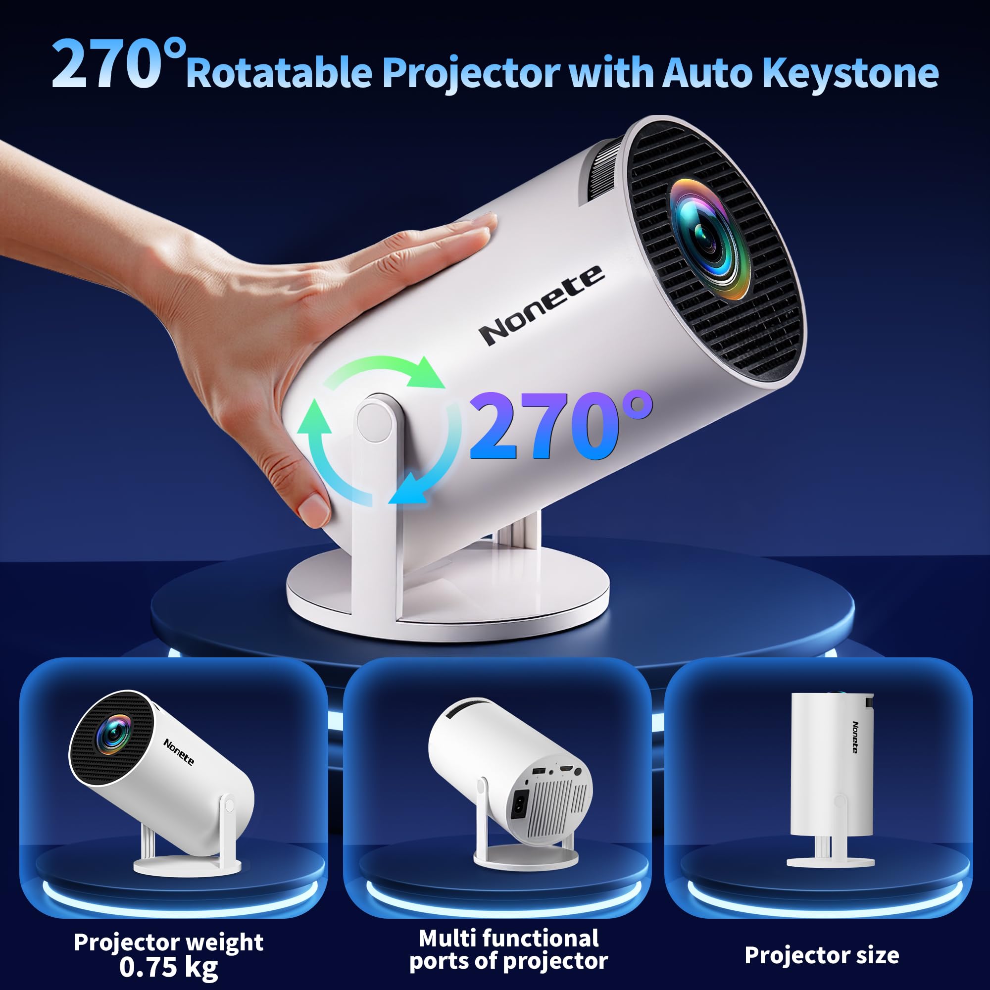 [2026 Upgraded] Mini Projector Support 4K 1080P FHD Auto Keystone 270° Rotatable with WiFi 6 and Bluetooth 5.2 Projector Portable Compatibile with HDMI/TV Stick/Memory Stick/Laptop,White 🍁 All In One Marketplace Canada