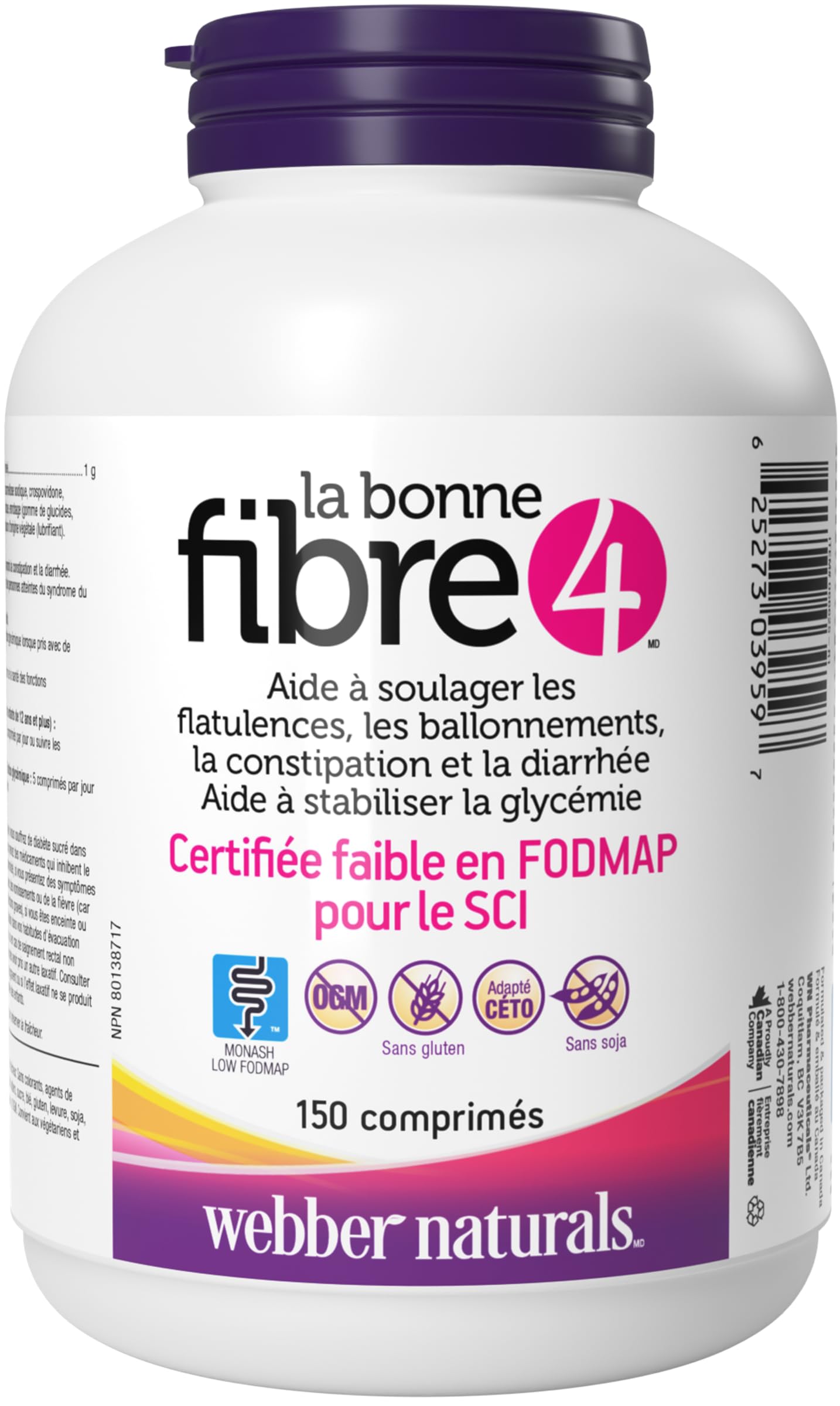 Webber Naturals The Right Fibre4 IBS Intestinal Discomfort Tablets, 150 Tablets, Fibre Supplement for Digestive Health, Low-FODMAP, Vegan 🍁 All In One Marketplace Canada