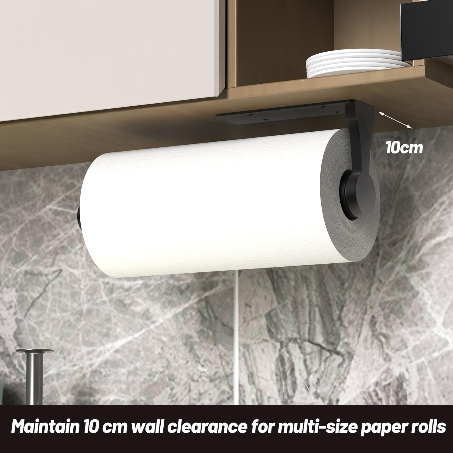 VEHHE Paper Towel Holder Under Cabinet with Ratchet System, Single Hand Operable Paper Towel Holder Wall Mount with Damping Effect, Self-Adhesive Papers Towels Holders or Drilled for Kitchen (Black) 🍁 All In One Marketplace Canada