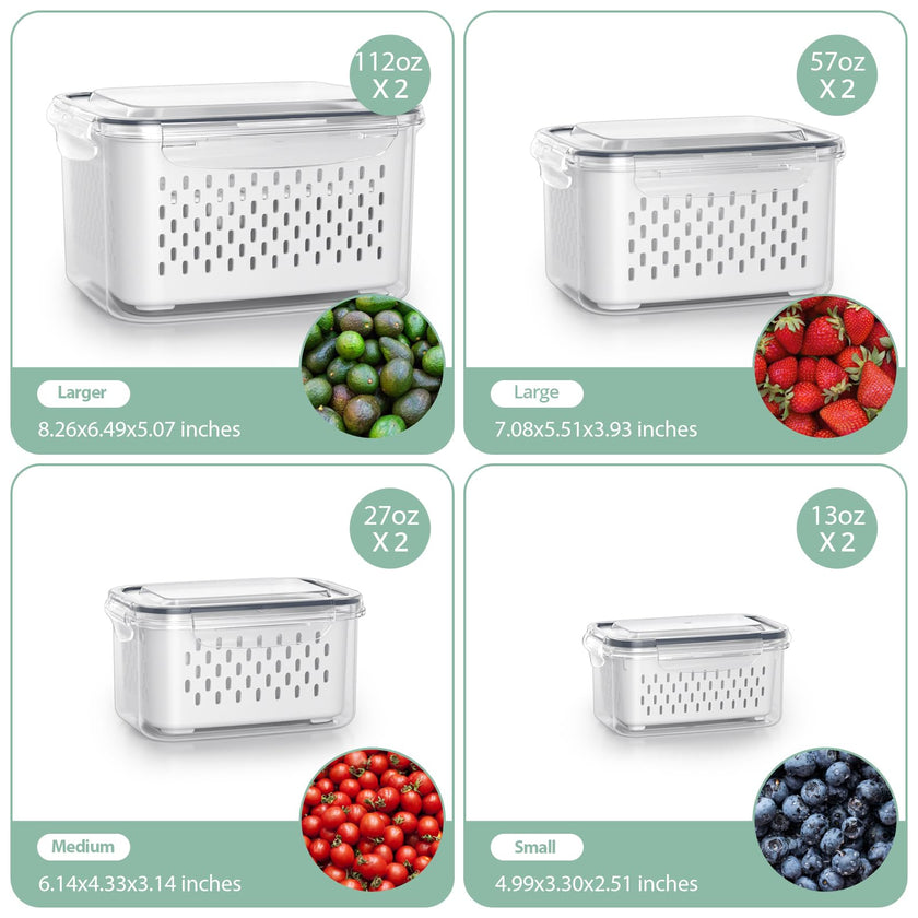 Fruit Storage Containers for Fridge with Removable Colander, 8 Pack Fruit Containers for Fridge with 2 Function Divider Plate, Airtight Storage Container to Keep Berry Fruit Fresh, Dishwasher Safe 🍁 All In One Marketplace Canada