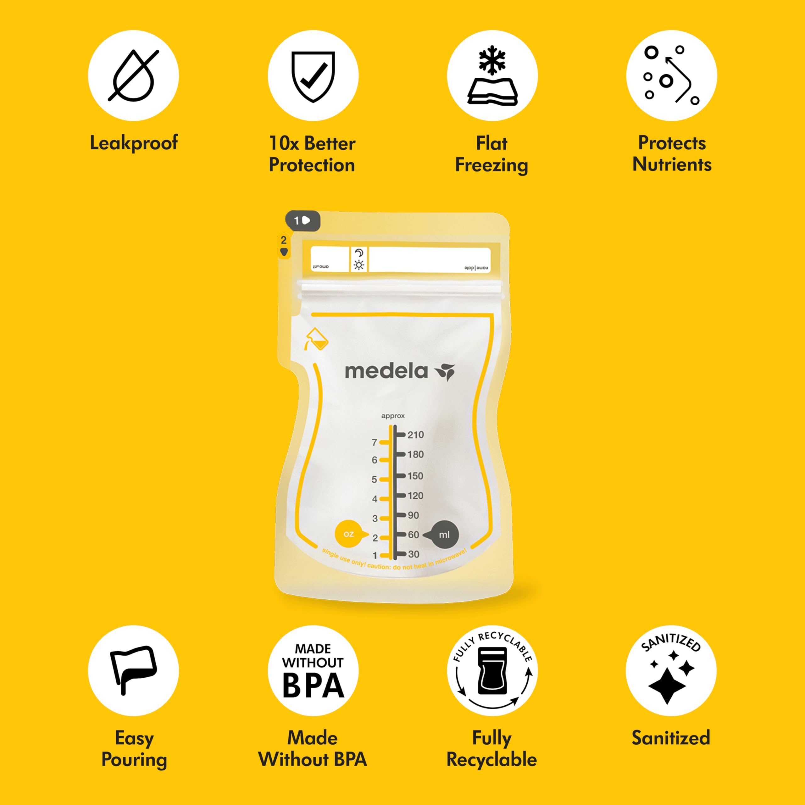 Medela Easy Pour Disposable Breast Milk Storage Bags, 7 oz/210 ml Capacity, Leakproof Design with Milk Protection, Made Without BPA, Pack of 100 🍁 All In One Marketplace Canada