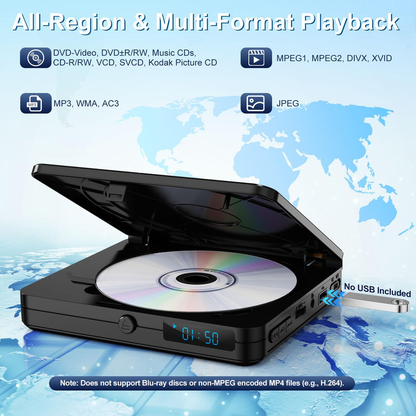 Homlab Mini DVD Player with Remote Control - All Region Free 1080P HD Small Compact CD DVD Player for Smart TV & Projector, Features HDMI Output, Headphone Jack, USB 2.0 Input, PAL/NTSC Support 🍁 All In One Marketplace Canada