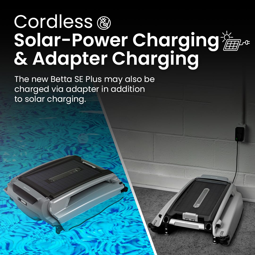 Betta SE Plus - Solar-Powered Robotic Pool Skimmer with 24/7 Continuous Cleaning Power, Dual Charging Options, Twin Salt Chlorine Tolerant Motors, and Shallow Water Safeguard 🍁 All In One Marketplace Canada