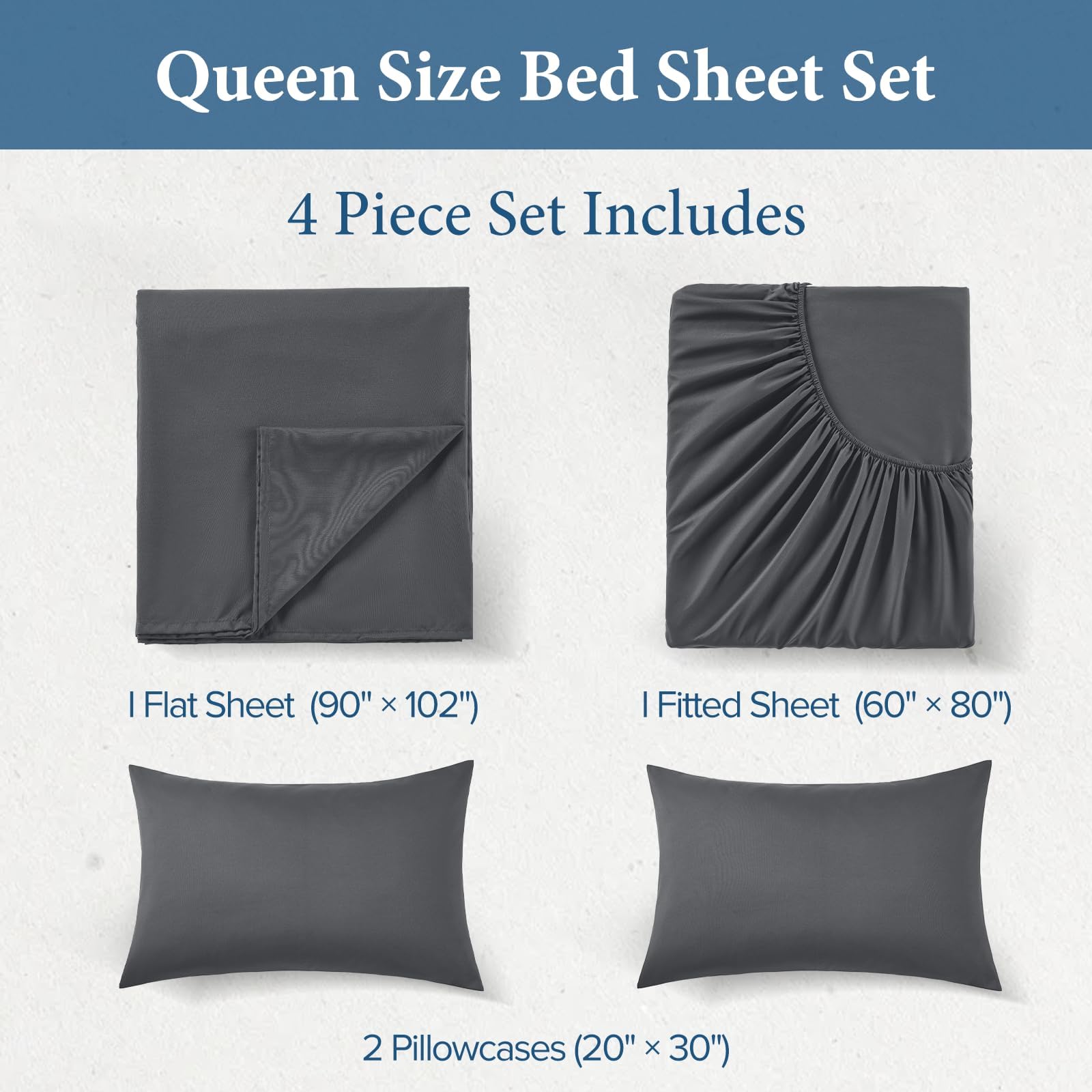 JOLLYVOGUE Queen Size Bed Sheet Set - 4 Piece Bed Sheets Set with Deep Pocket - Soft Breathable & Cooling - Resists Shrinkage & Fading Draps Queen - Easy Care (Dark Grey) 🍁 All In One Marketplace Canada