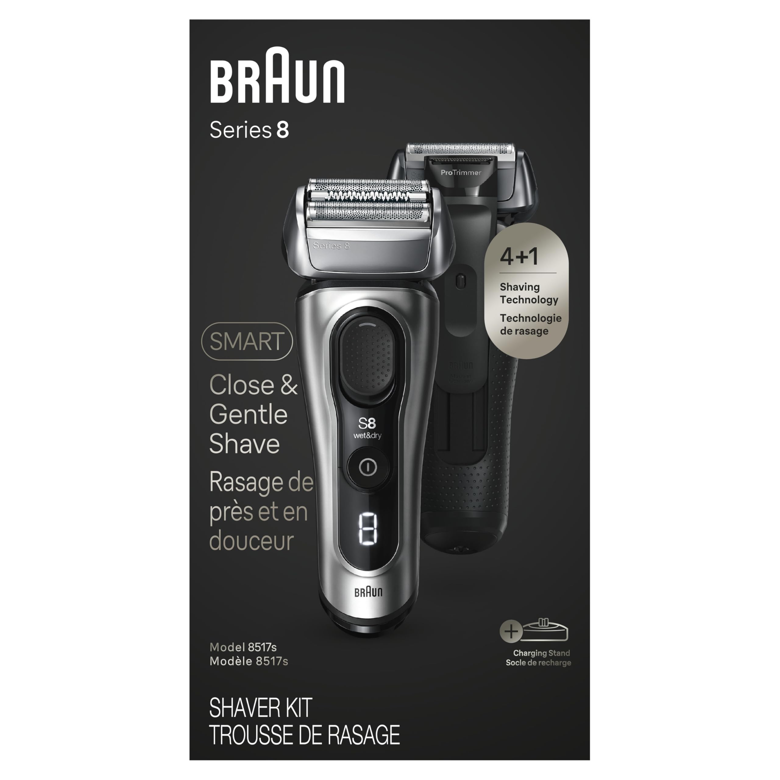 Braun Series 8 Electric Shaver for Men with Precision Long Hair Trimmer, Wet and Dry Electric Razor with Charging Stand and Travel Case, 8517s Galvano Silver 🍁 All In One Marketplace Canada