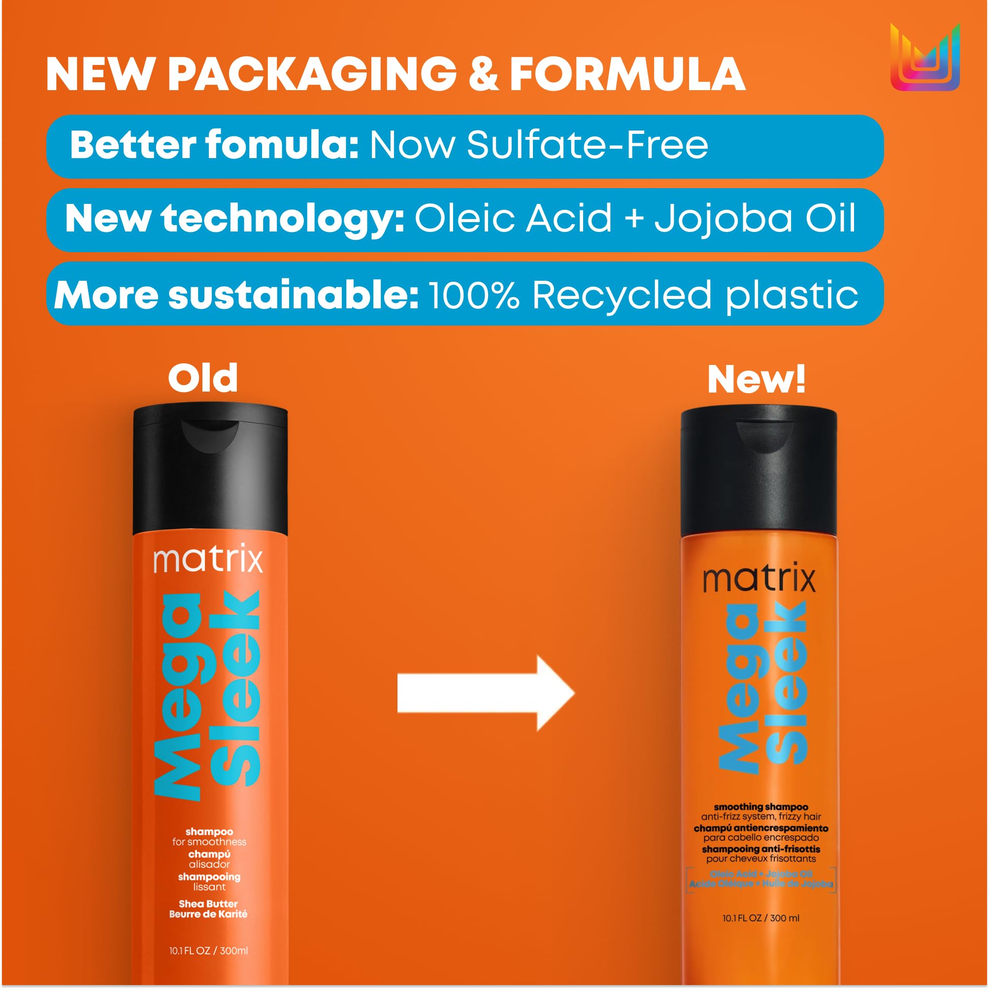Matrix Mega Sleek Anti-Frizz Sulfate-Free Smoothing Shampoo for All Frizzy Hair, Professional Formula, For Humidity & Static Protection 🍁 All In One Marketplace Canada