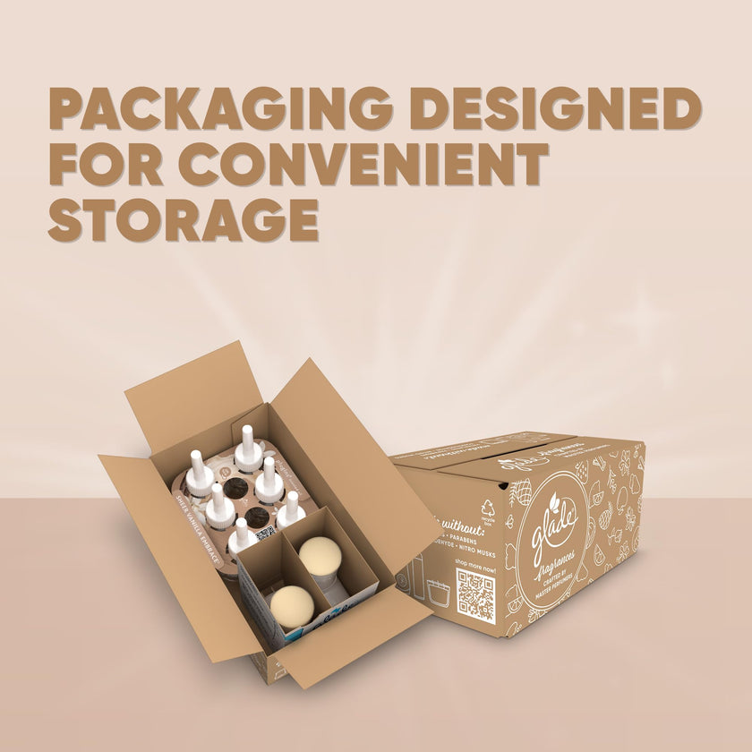 Glade PlugIns Air Freshener Refill Oil Kit, Long Lasting Scented Plug In with Essential Oils for Home, Bathroom & Kitchens, Delicate Vanilla Embrace, 2 Warmers + 6 Refills 🍁 All In One Marketplace Canada