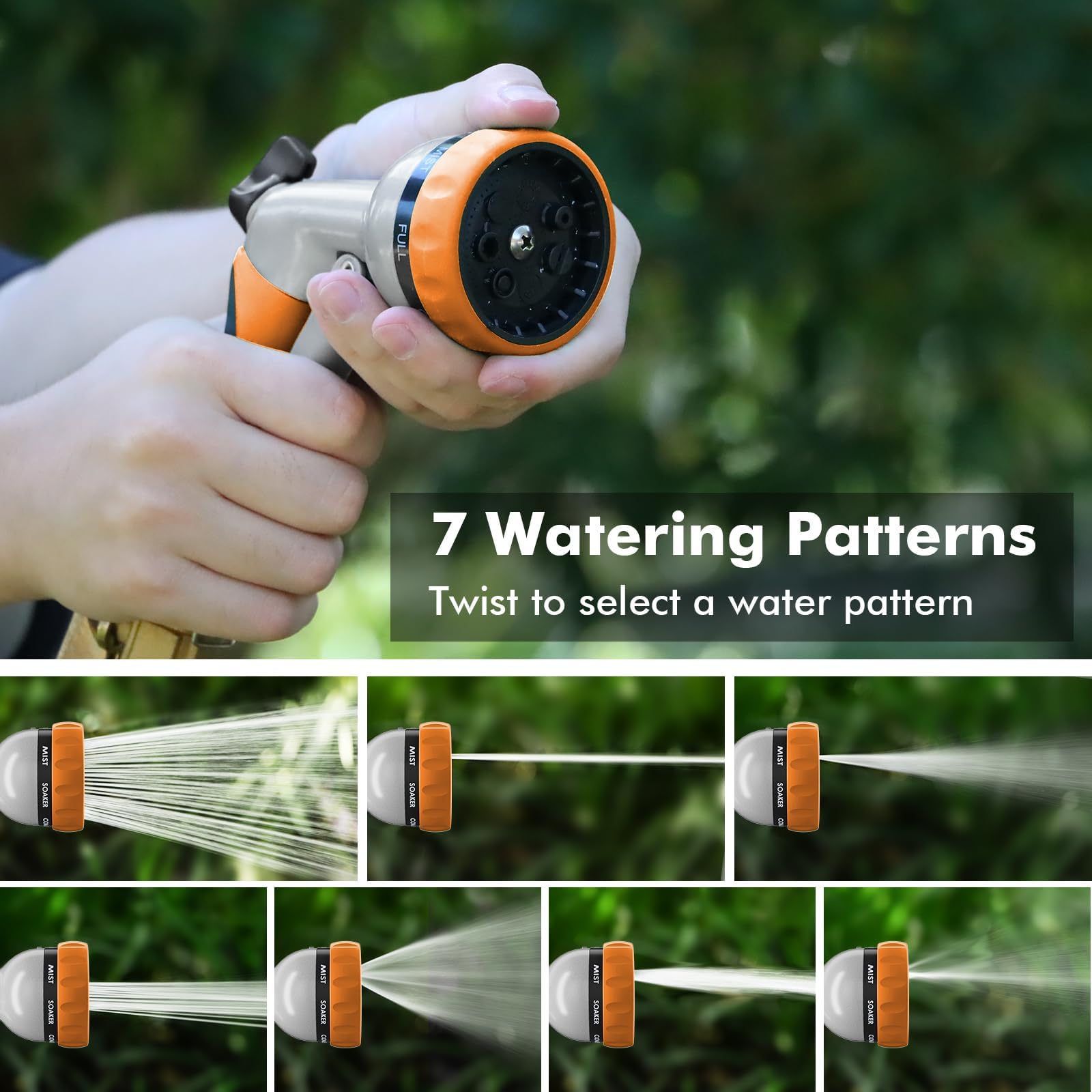 RESTMO Garden Hose Nozzle, Heavy Duty Metal Water Hose Nozzle with 7 Adjustable Spray Patterns, High Pressure Hand Sprayer with Flow Control, Best for Watering Plant & Lawn, Washing Car & Pet, Orange 🍁 All In One Marketplace Canada