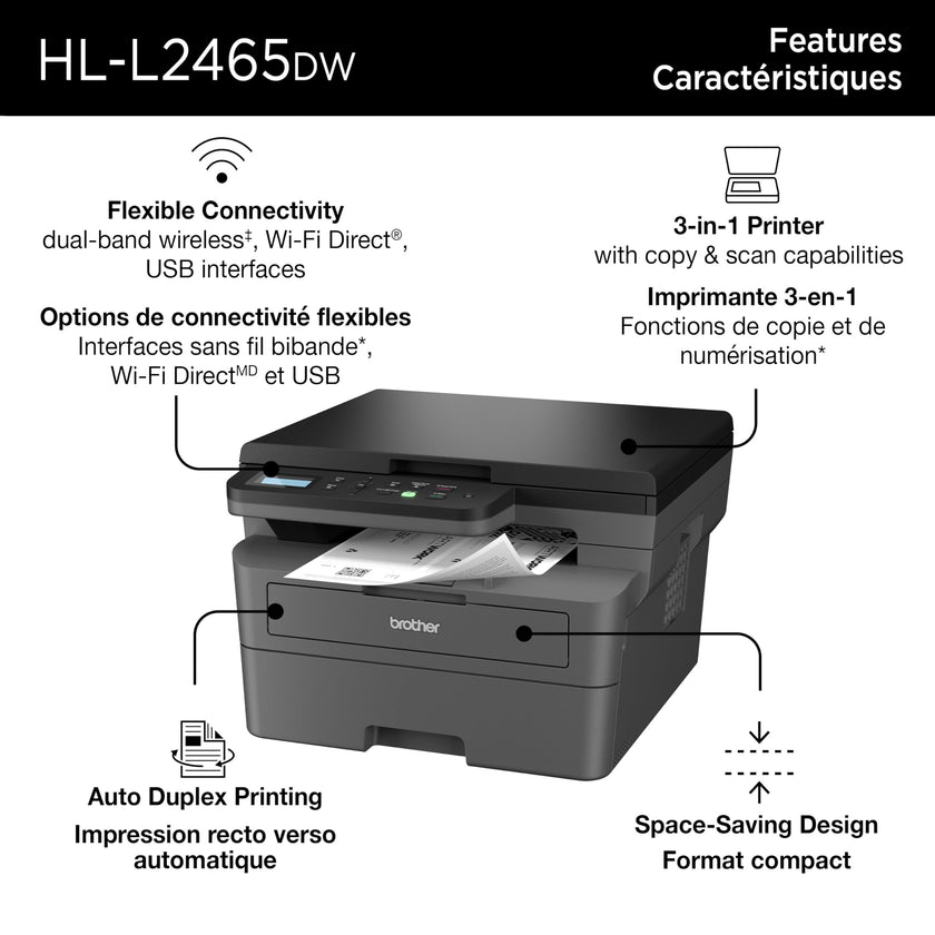 Brother HL-L2465DW Monochrome Laser Printer with Wireless Connectivity All-in-One Print, Copy and Scan Functions for Home and Office Use - Compact Design 🍁 All In One Marketplace Canada