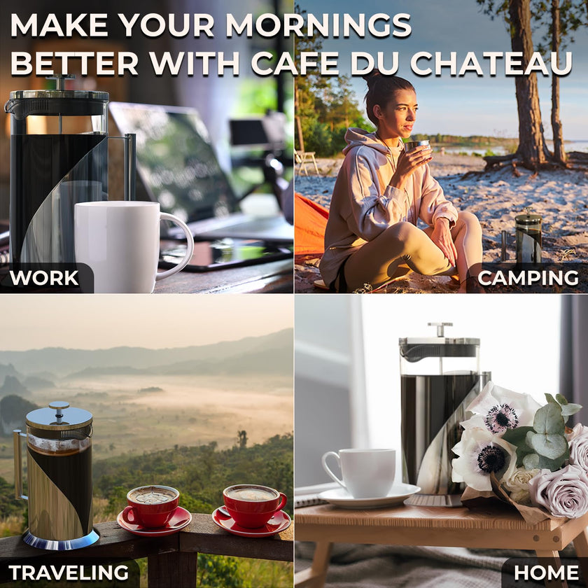French Press Coffee Maker 34oz – Stainless Steel & Glass Coffee Press with 4-Level Filtration, BPA-Free Cafetiere for Camping or Home – Large, Durable for Hot & Cold Brew 🍁 All In One Marketplace Canada