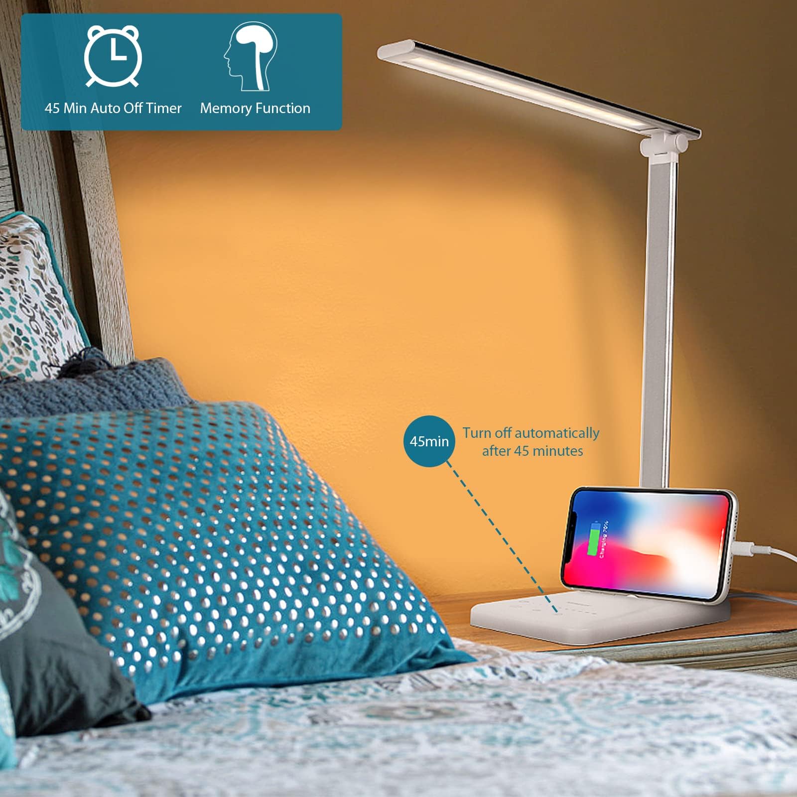 Semlos Desk Lamp, Dimmable LED Table Lamp with 25 Lighting Modes, Eye-Caring Touch Control Desk Light, 45 Min Auto Timer & Memory, White 🍁 All In One Marketplace Canada