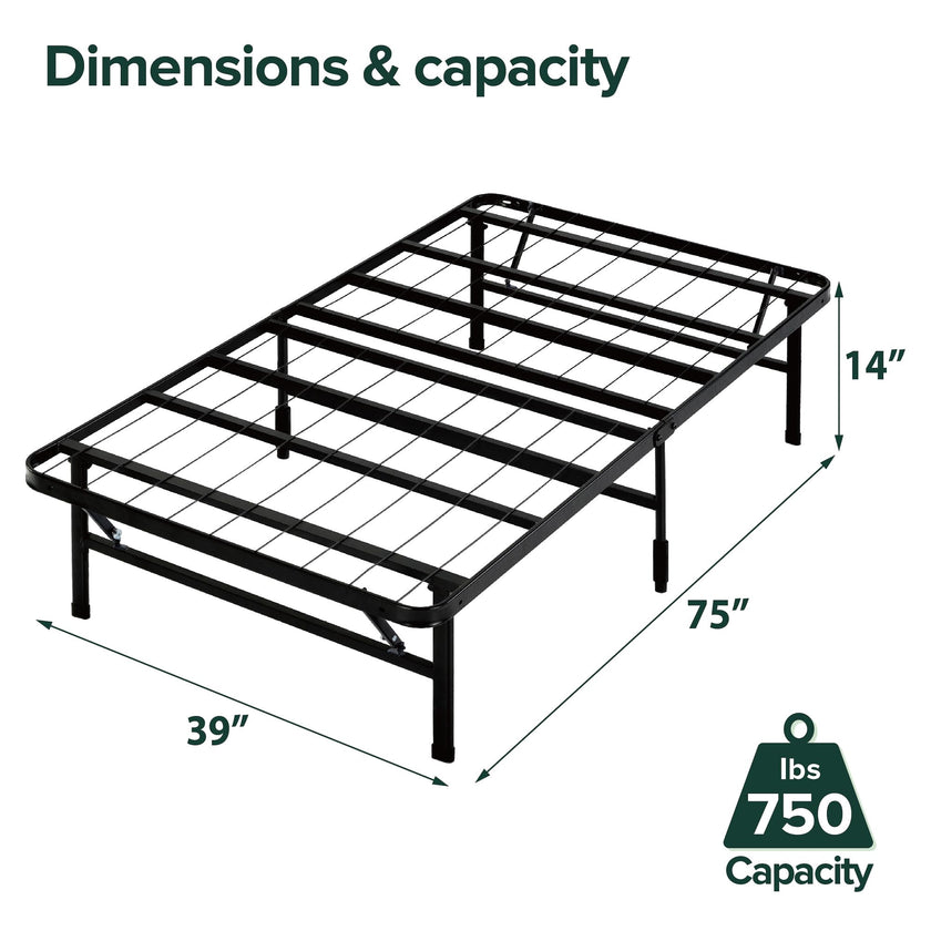 ZINUS SmartBase Tool-Free Assembly Mattress Foundation / 14 Inch Metal Platform Bed Frame/No Box Spring Needed/Sturdy Steel Frame/Underbed Storage, Black, Twin, Regular 🍁 All In One Marketplace Canada
