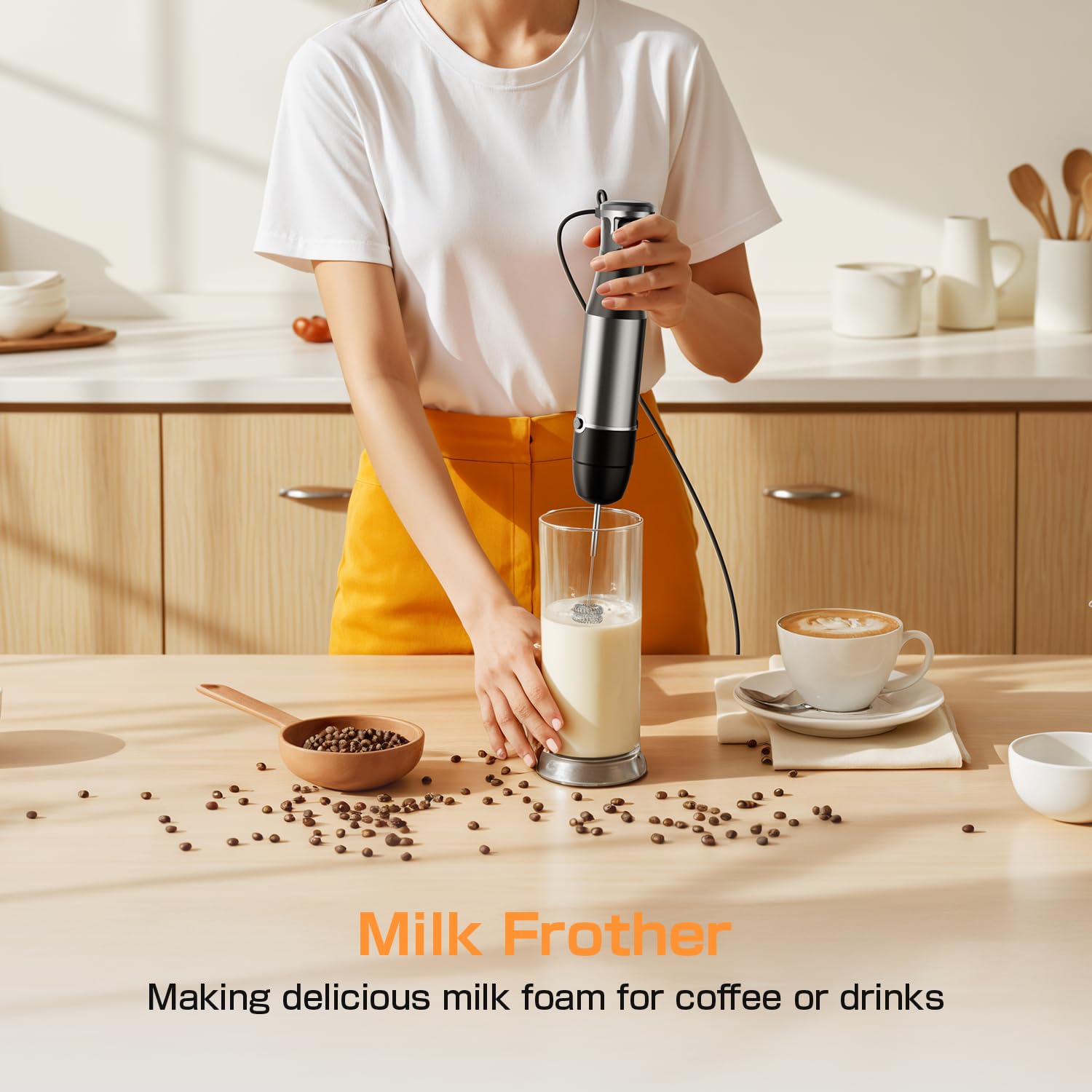 Immersion Blender Handheld 1100W - 3 in 1 Hand Blenders Set with Trigger Speed Control Stainless Steel Emulsion Stick with Whisk and Milk Frother, Emulsifier for Kitchen for Soup, Smoothie, Puree 🍁 All In One Marketplace Canada