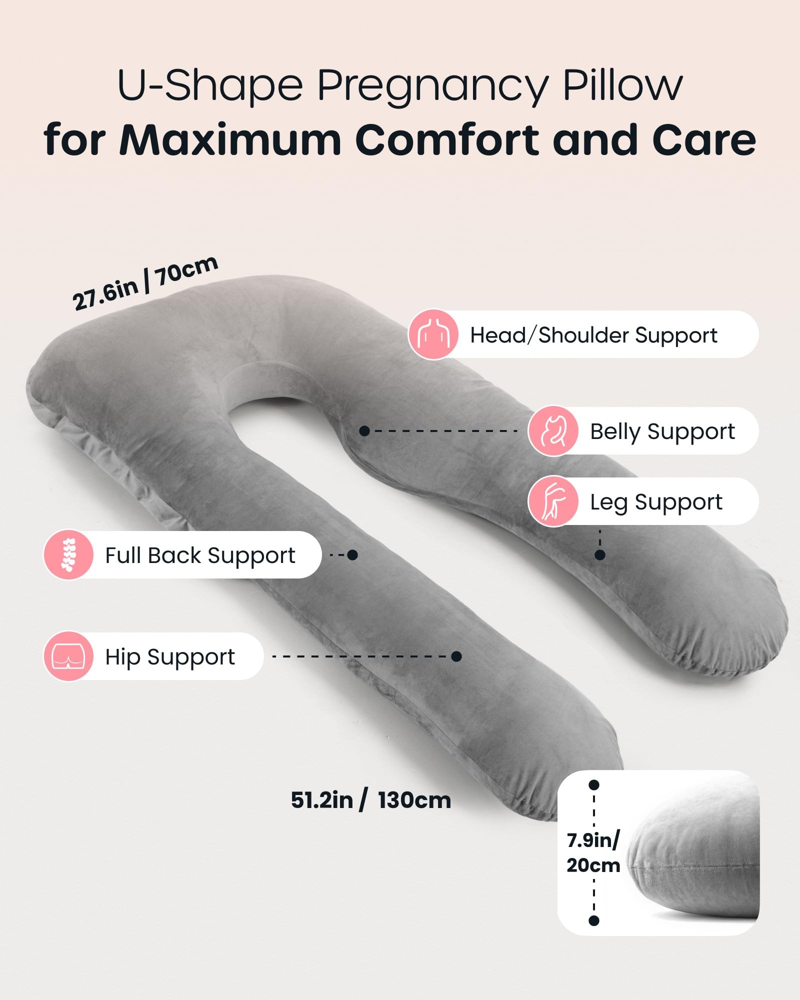 Nuliie Pregnancy Pillow for Sleeping, U Shaped Full Body Pillow Pregnancy Pillows, Maternity Pillow Support for Back, HIPS, Legs for Pregnant Women, with Washable Velvet Cover (Grey) 🍁 All In One Marketplace Canada