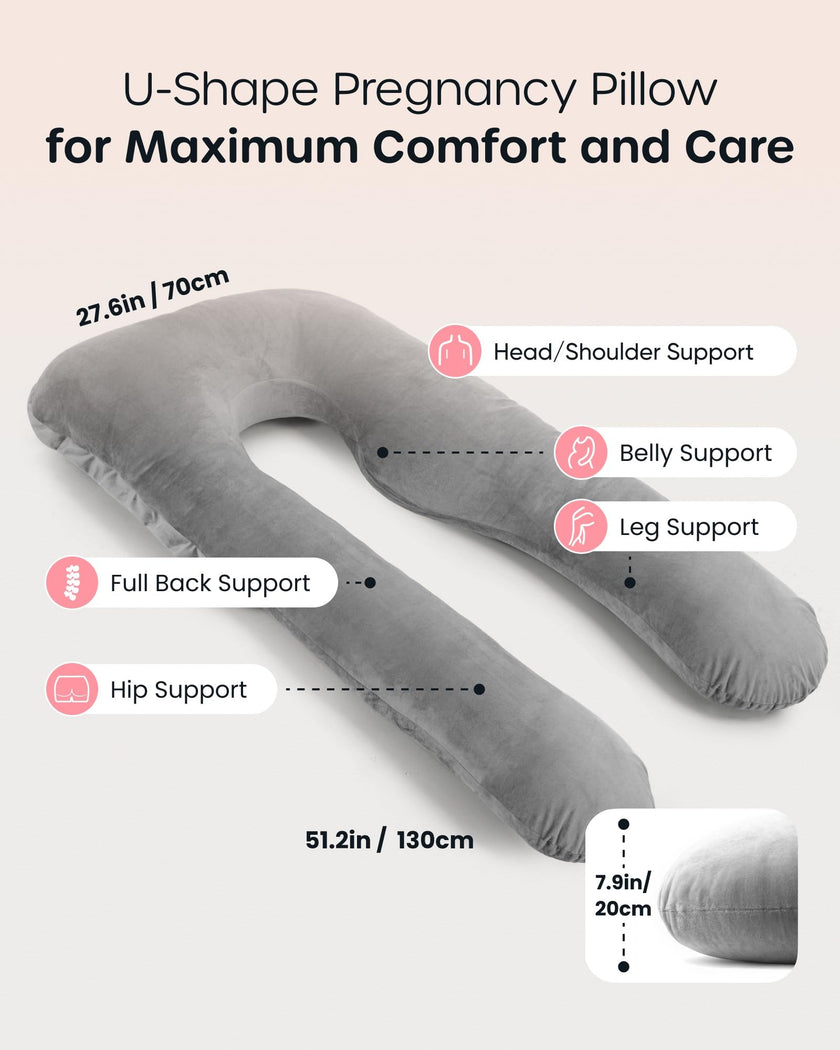 Nuliie Pregnancy Pillow for Sleeping, U Shaped Full Body Pillow Pregnancy Pillows, Maternity Pillow Support for Back, HIPS, Legs for Pregnant Women, with Washable Velvet Cover (Grey) 🍁 All In One Marketplace Canada