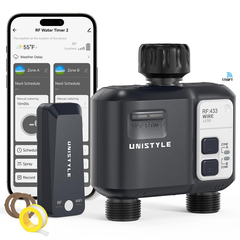 [All-New 2027] 1700FT WiFi Sprinkler Timer 2 Zone, Unistyle Smart Hose Timers Compatible Alexa & Google Voice and App Control, Water Timer for Garden Hose with Auto & Manual Modes for Garden Lawn 🍁 All In One Marketplace Canada