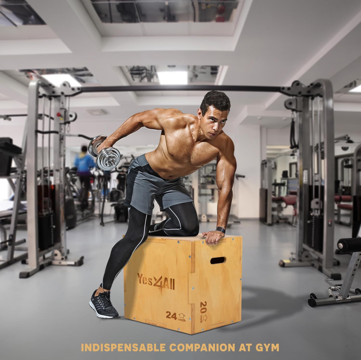 Yes4All 3-in-1 Wooden Plyo Box, Jumping Plyometric Step Platform for Home Gym, 450lb Capacity with Wide Built-in Handles (16