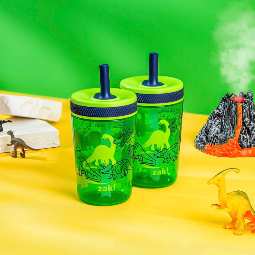 Zak Designs Kelso 15 oz Tumbler Set, (Dino Camo) Non-BPA Leak-Proof Screw-On Lid with Straw Made of Durable Plastic and Silicone, Perfect Toddler Cup Bundle for Kids (2pc Set) 🍁 All In One Marketplace Canada