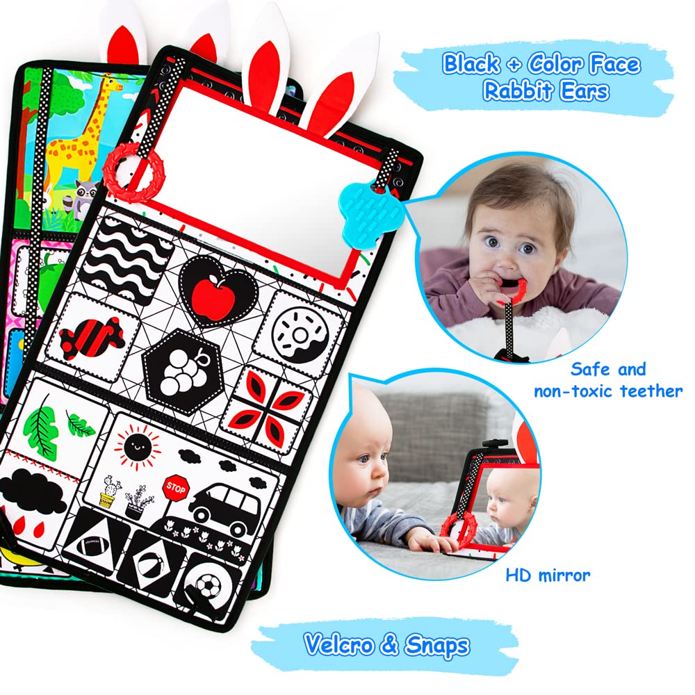 Inbeby Tummy Time Mirror Toy & Play Activity Cinrkle Mat, Black and White High Contrast Baby Newbron Toys 0 3 6 Months Brain Development, Snesory Texture Piano Infant Toys 0 3 6 Months with Squeaker 🍁 All In One Marketplace Canada